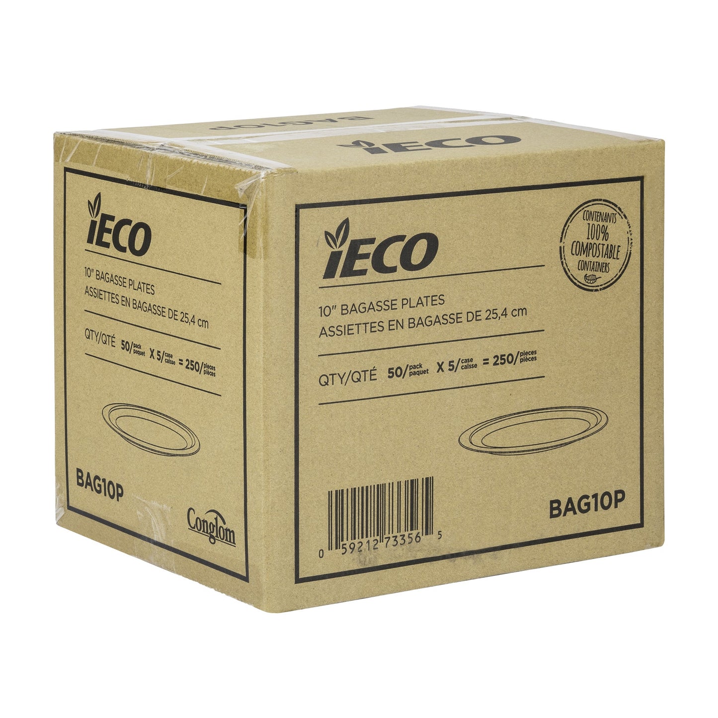 IECO 10-in Bagasse Plates, 5 packs of 50 - image 3