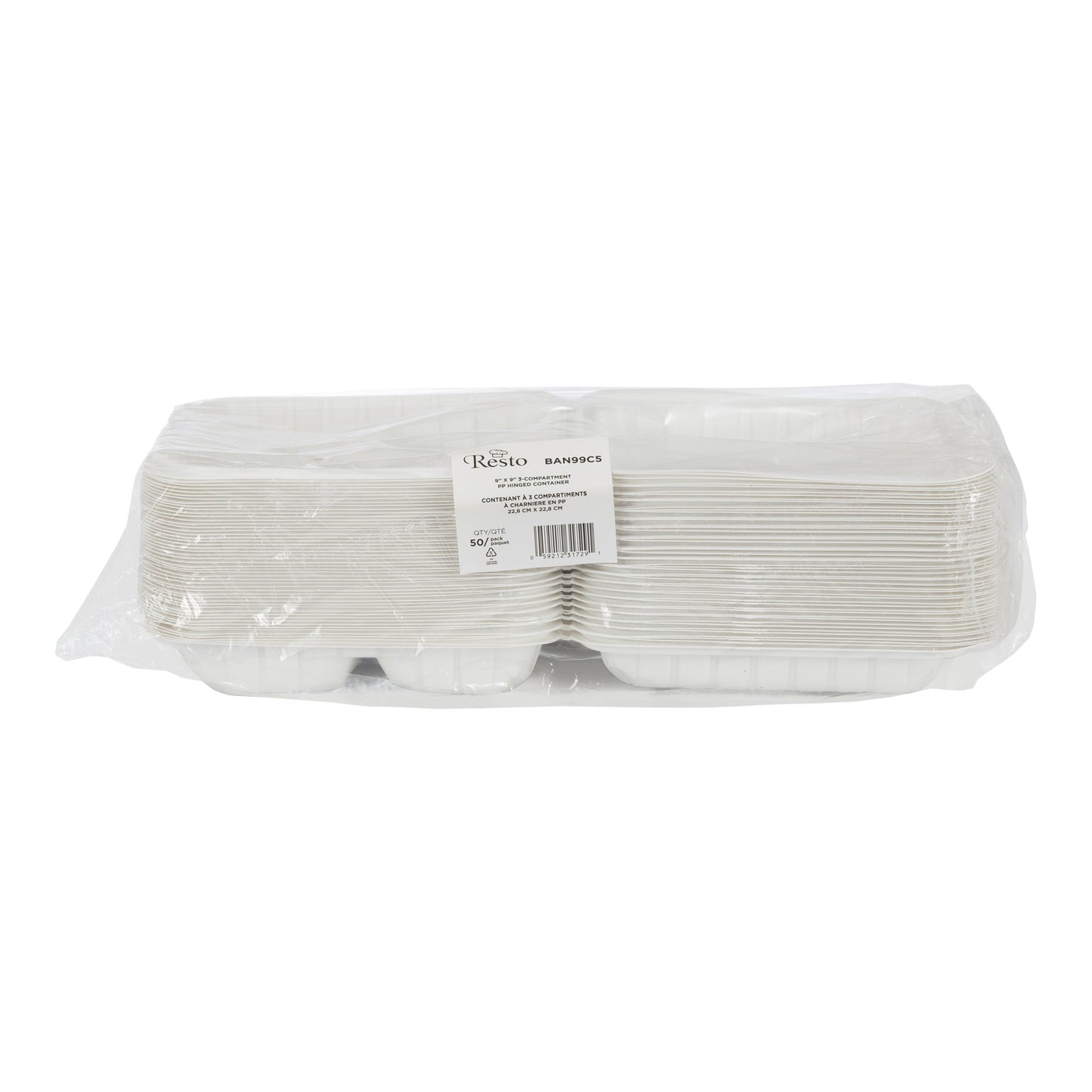 Resto Hinged 3-compartment MFPP Container 9 in × 9 in, Pack of 150 - image 3