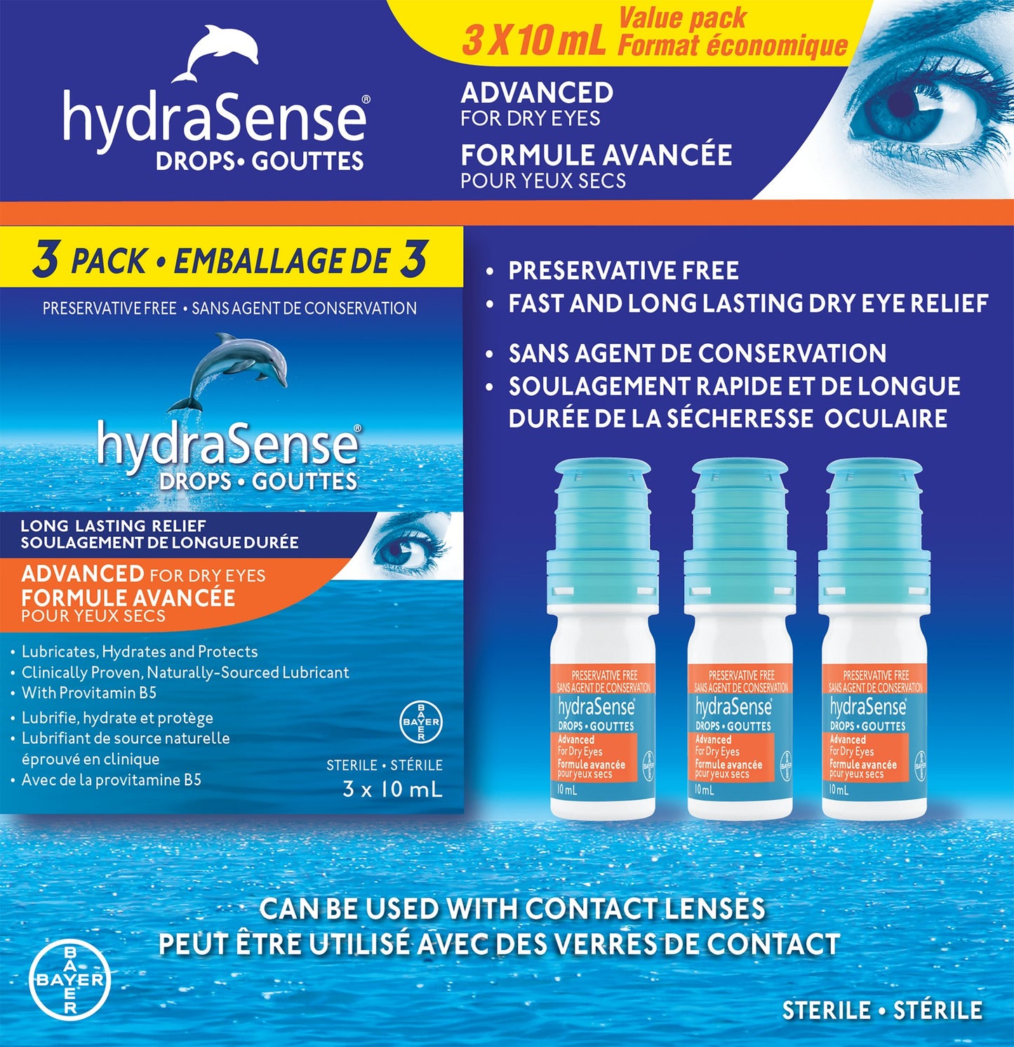 HydraSense Drops Advanced for Dry Eyes, 3 x 10 mL - image 1