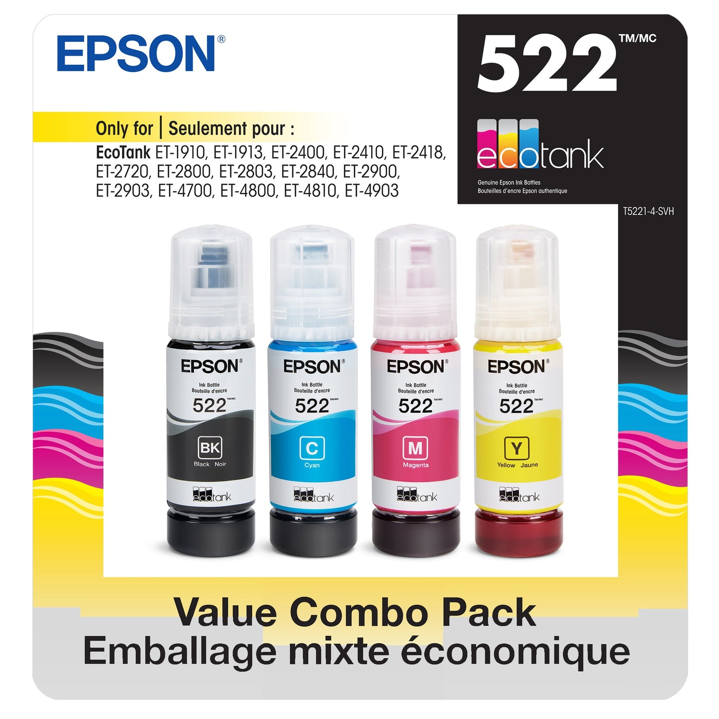 Epson T522 EcoTank Black and Tri-colour Ink Bottle Combo Pack - image 1