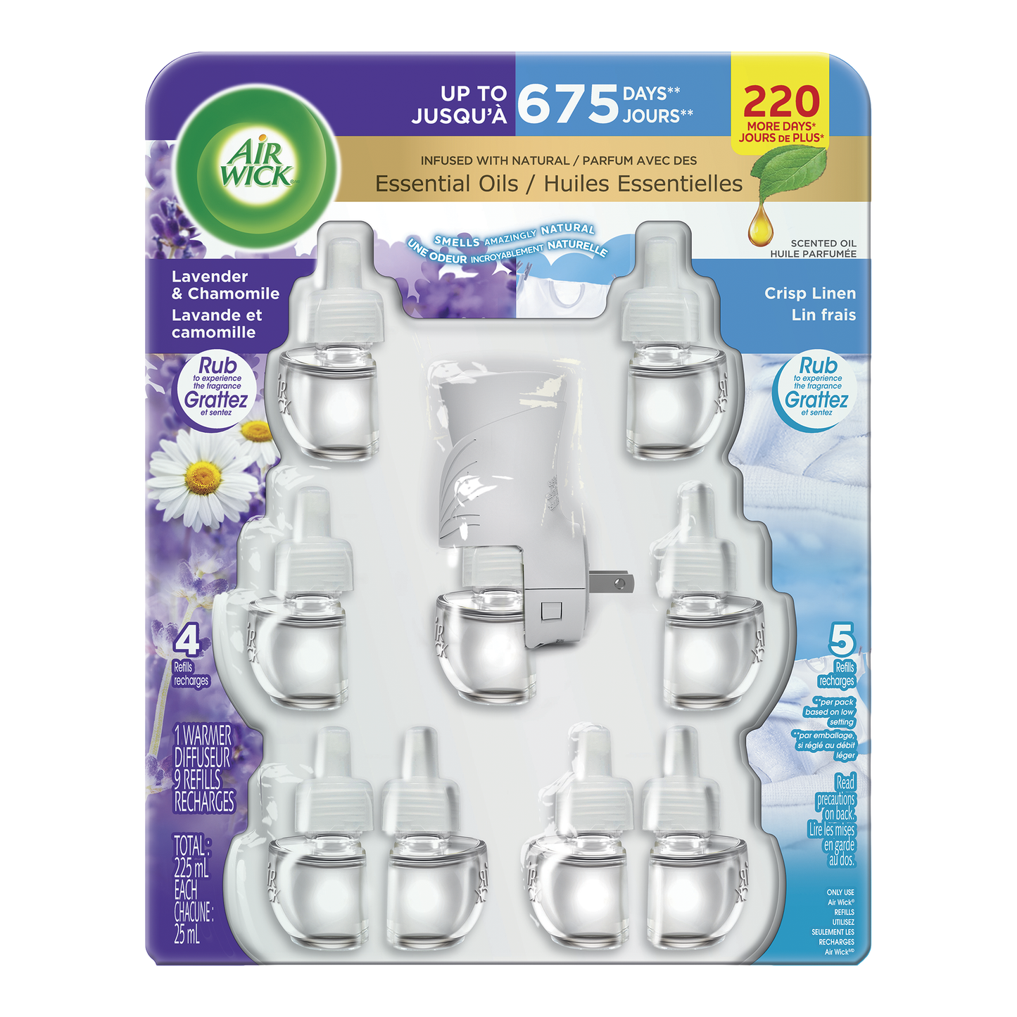 Air Wick Scented Oil Plug-in Lavender & Chamomile and Crisp Linen 1 Warmer And 9 Refills - image 1