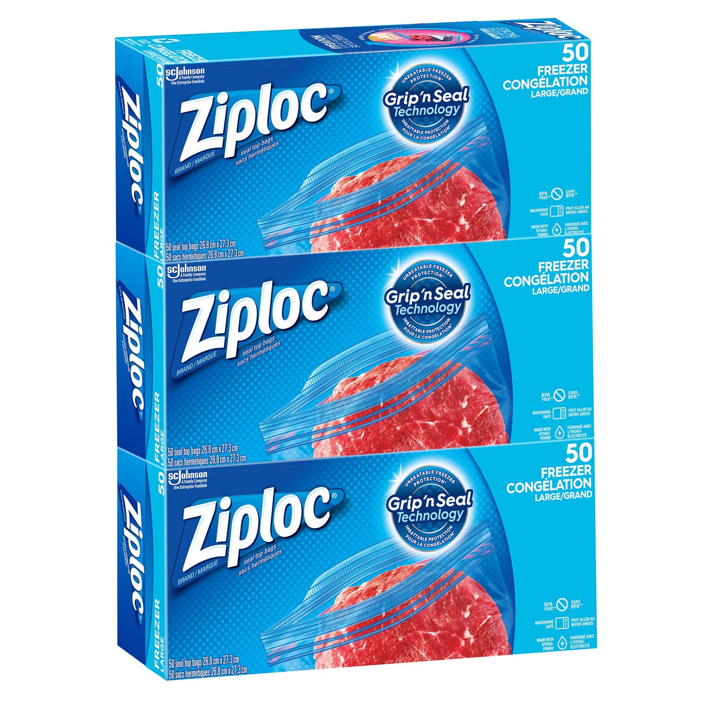 Ziploc Easy-open Large Freezer Bags, 3 packs of 50 - image 1