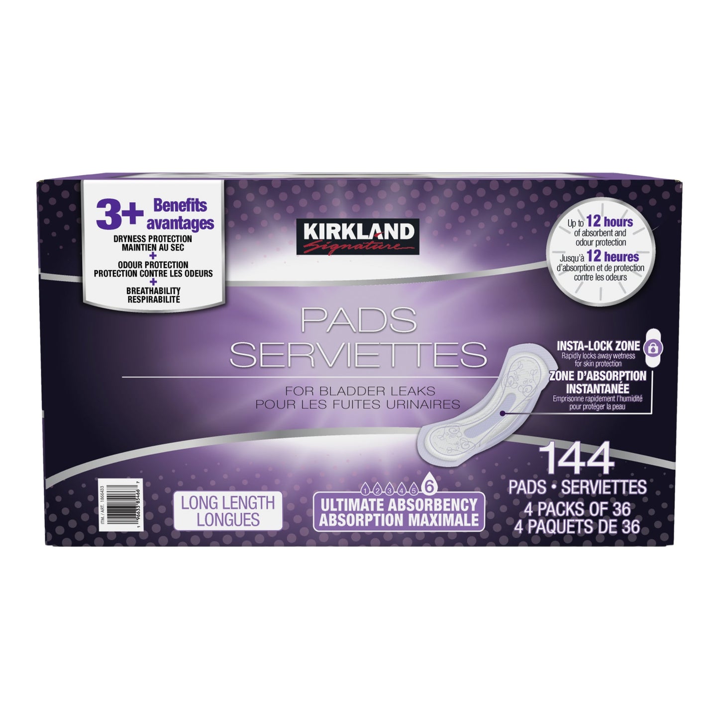 Kirkland Signature Incontinence Pads for Women, 4-pack of 36, 144 count - image 1