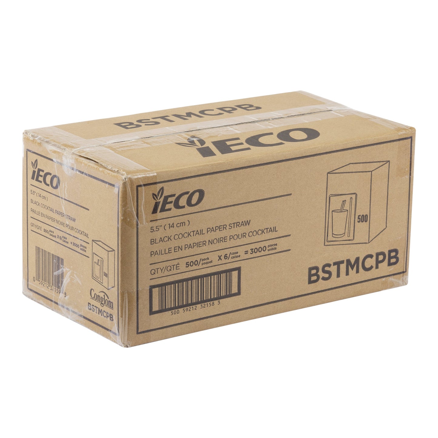 iECO 5.5" Black Cocktail Paper Straws, 6 Packs of 500 - image 2