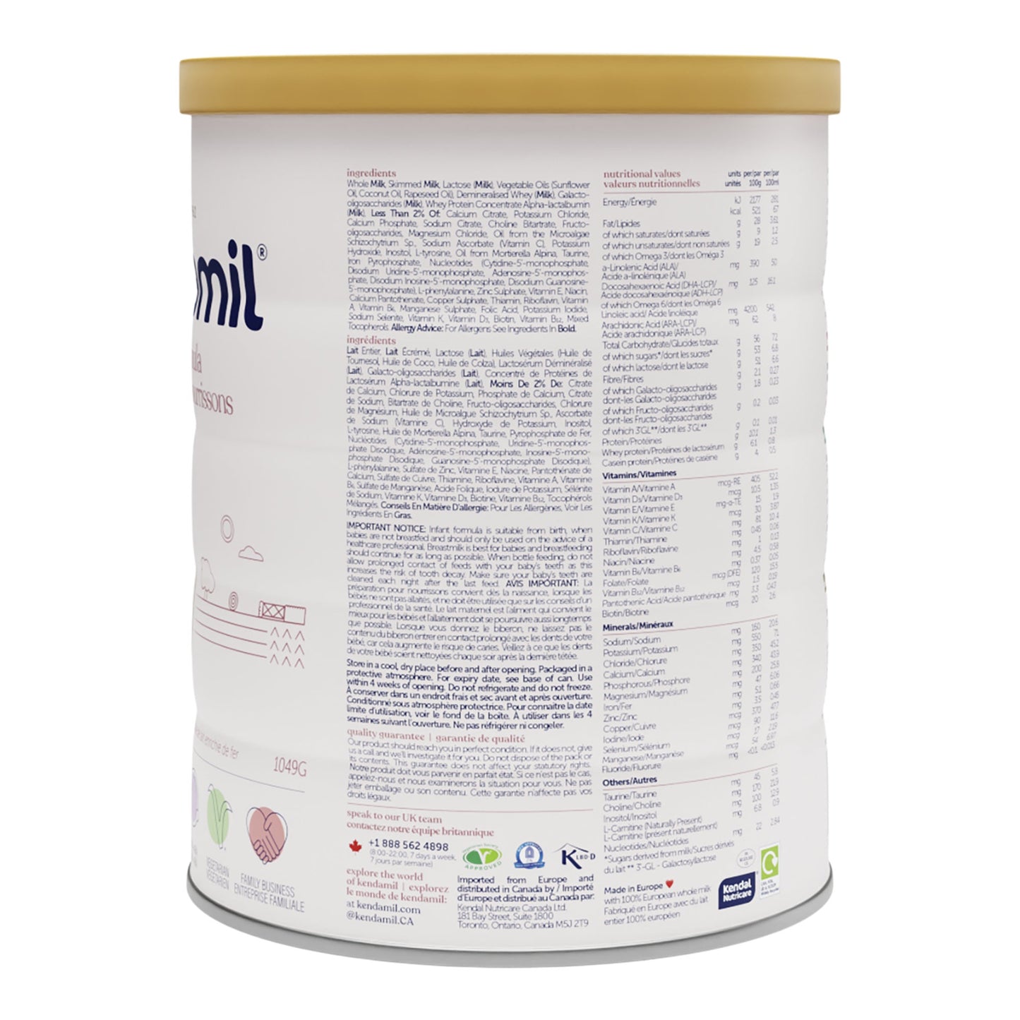 Kendamil Whole Milk Baby Formula Powder, European, Prebiotics, No Palm Oil or Soy, 1049g, 0-12 Months - image 3