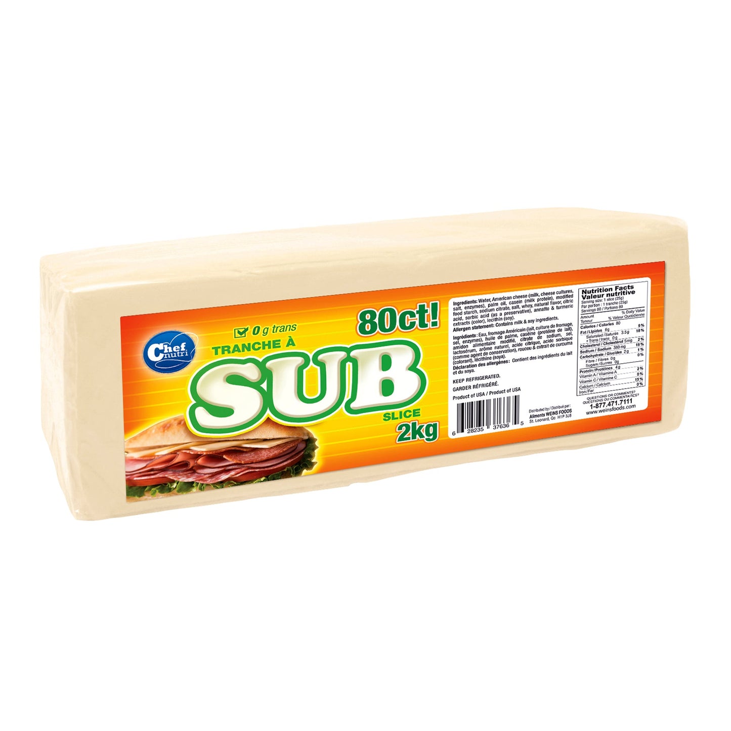 Chef Nutri White-cheddar-style Sub Slices, 2 kg - image 1