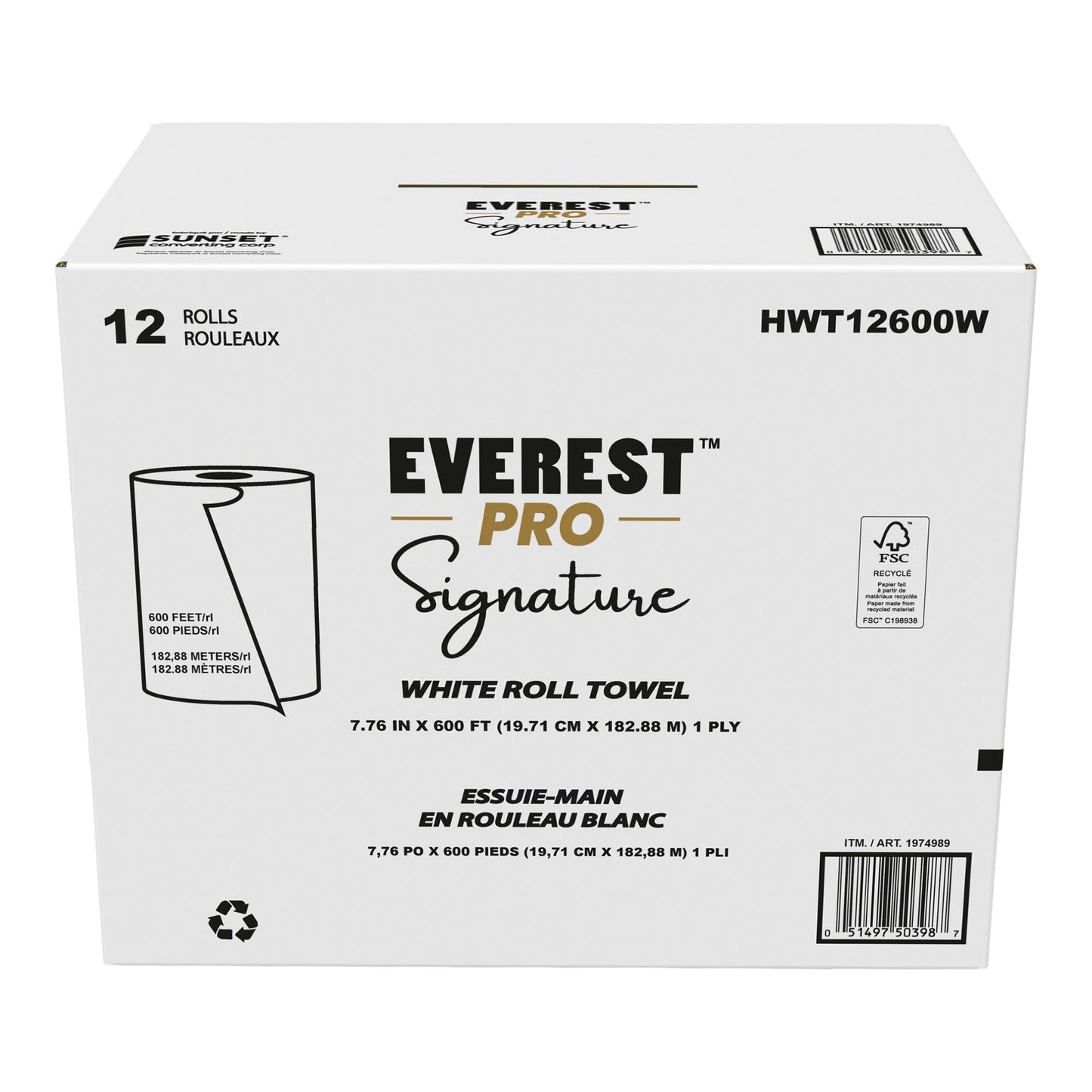 Everest Pro Signature White Towel Roll, 12 × 600' - image 1