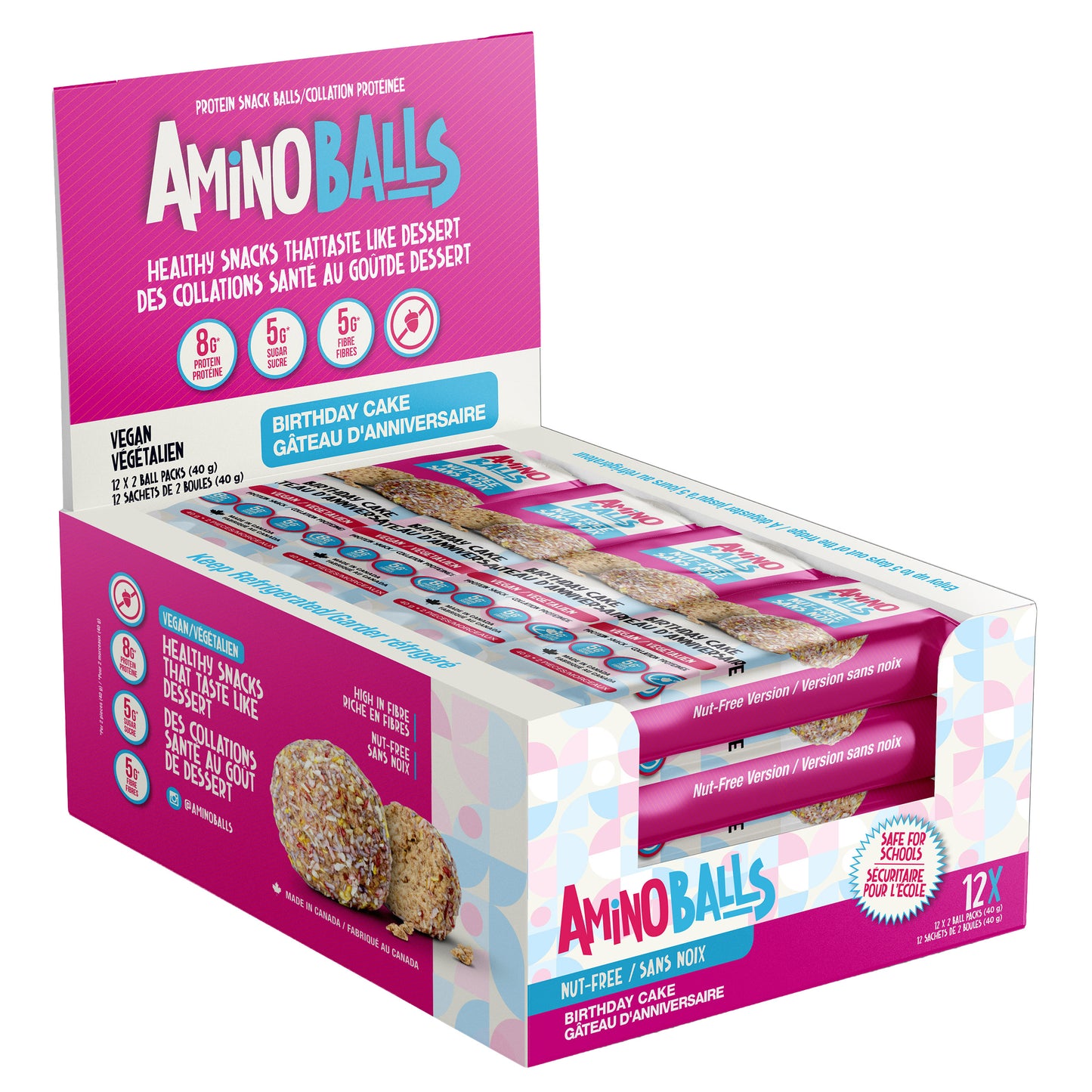Amino Balls Birthday Cake Nut Free Vegan Protein Snacks, 36 × 40 g - image 2