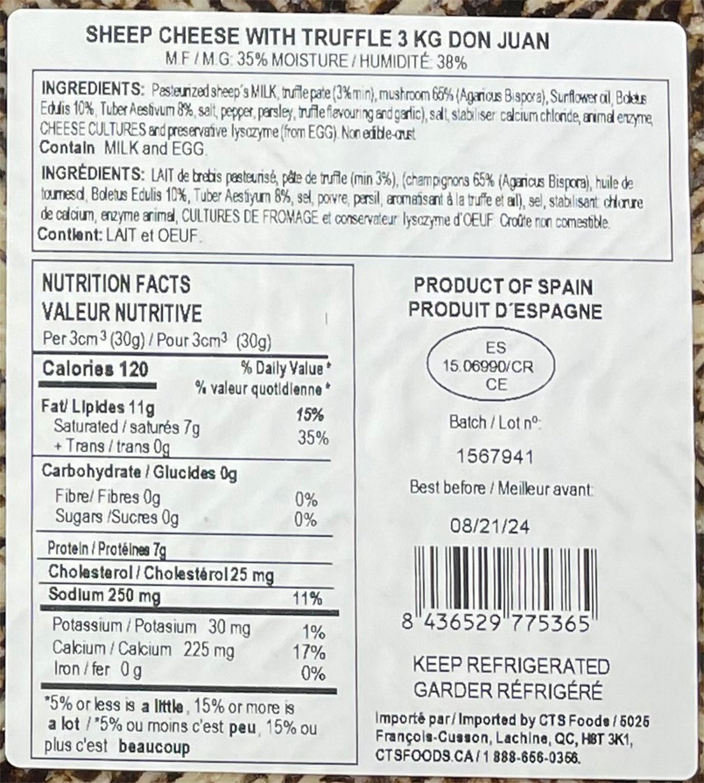 Don Juan Sheep's Milk Truffle Wheel, 3kg average weight* - image 2