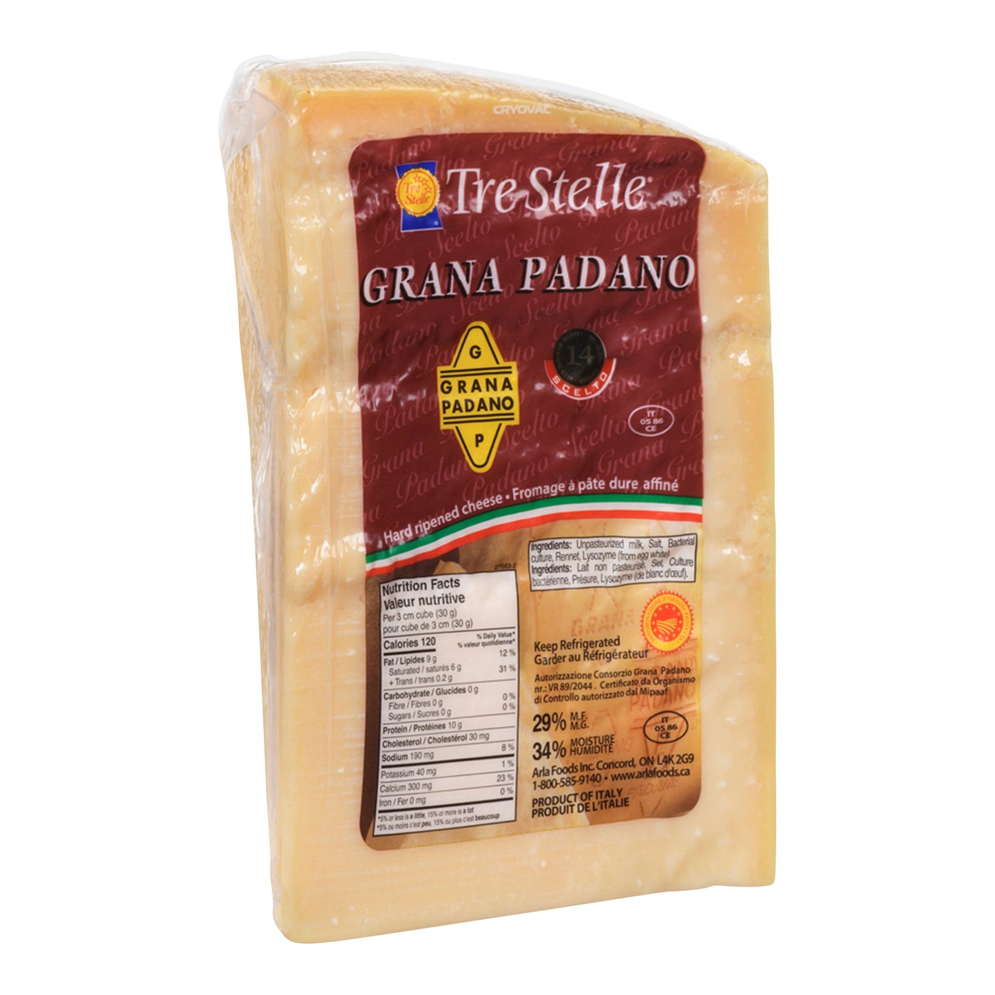 Tre Stelle Grana Padano Cheese 14 Month Wedge, 1kg Average Weight* - image 1
