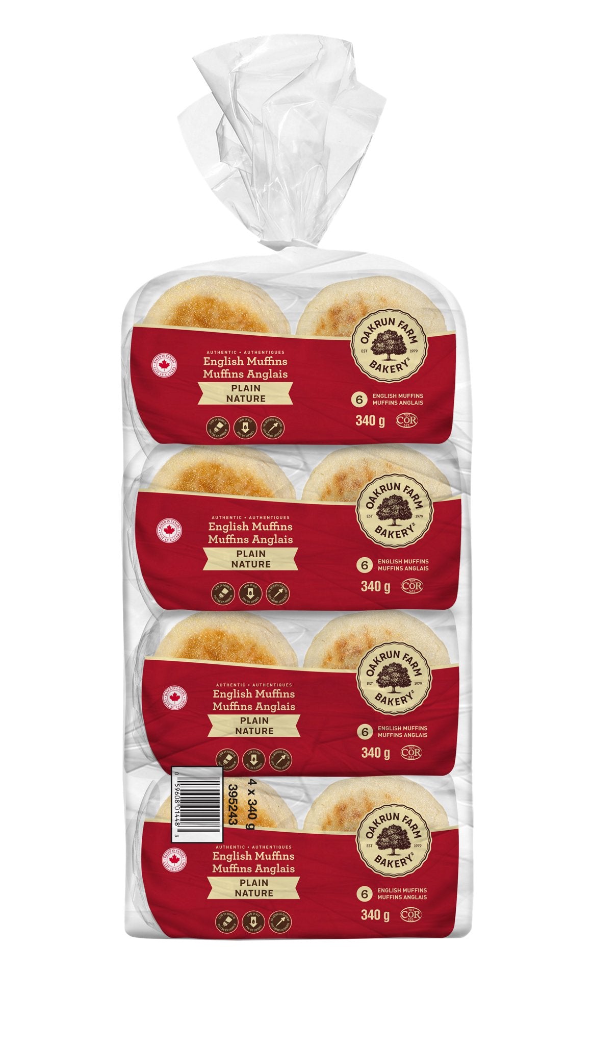 Oakrun Farm Plain English Muffins, 4 packs of 6 - image 1