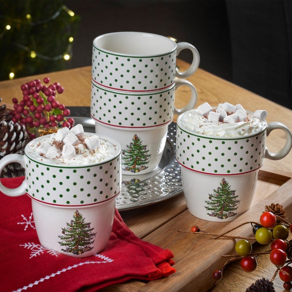 Spode Christmas Tree Collection, Polka Dot - Stacking Mugs, 4-pieces