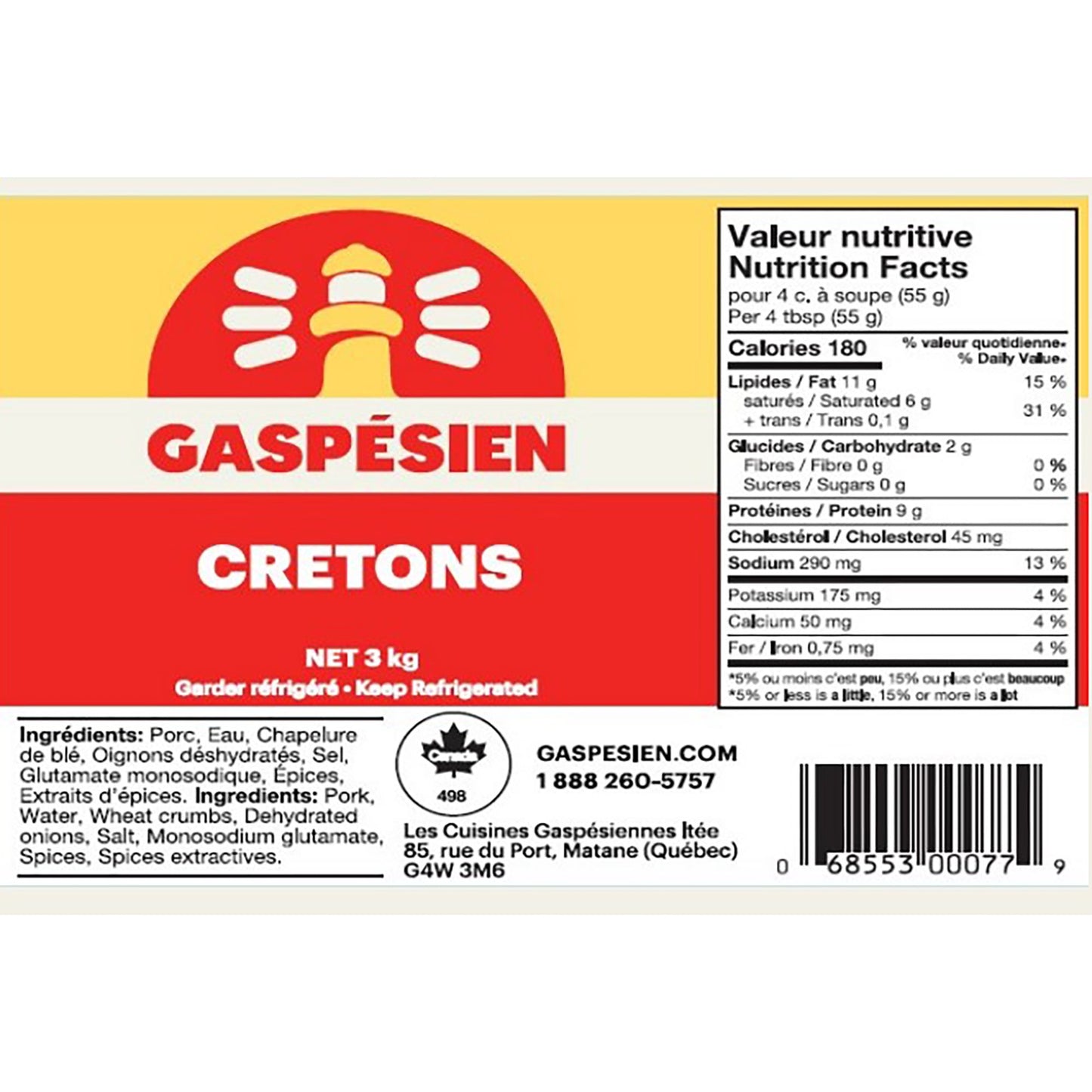 Gaspésien Cretons, 3 kg - image 2