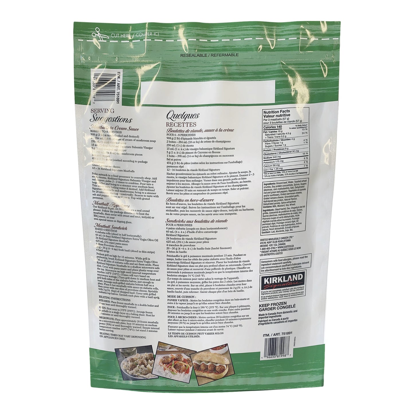 Kirkland Signature Cooked Italian Style Frozen Beef Meatballs, 2.72 kg - image 2