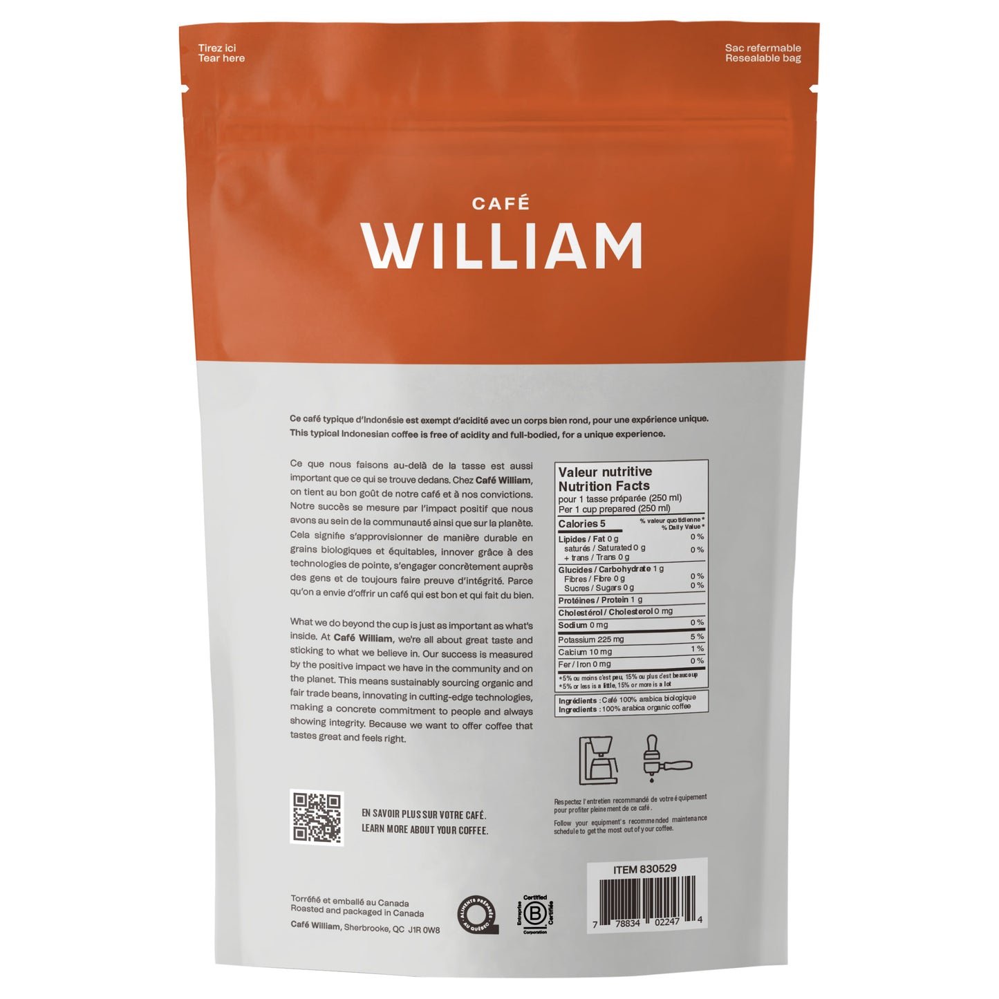 Café William Sumatra Medium-Dark Roast Fair Trade and Organic Whole Bean Coffee, 2 x 1 kg - image 2