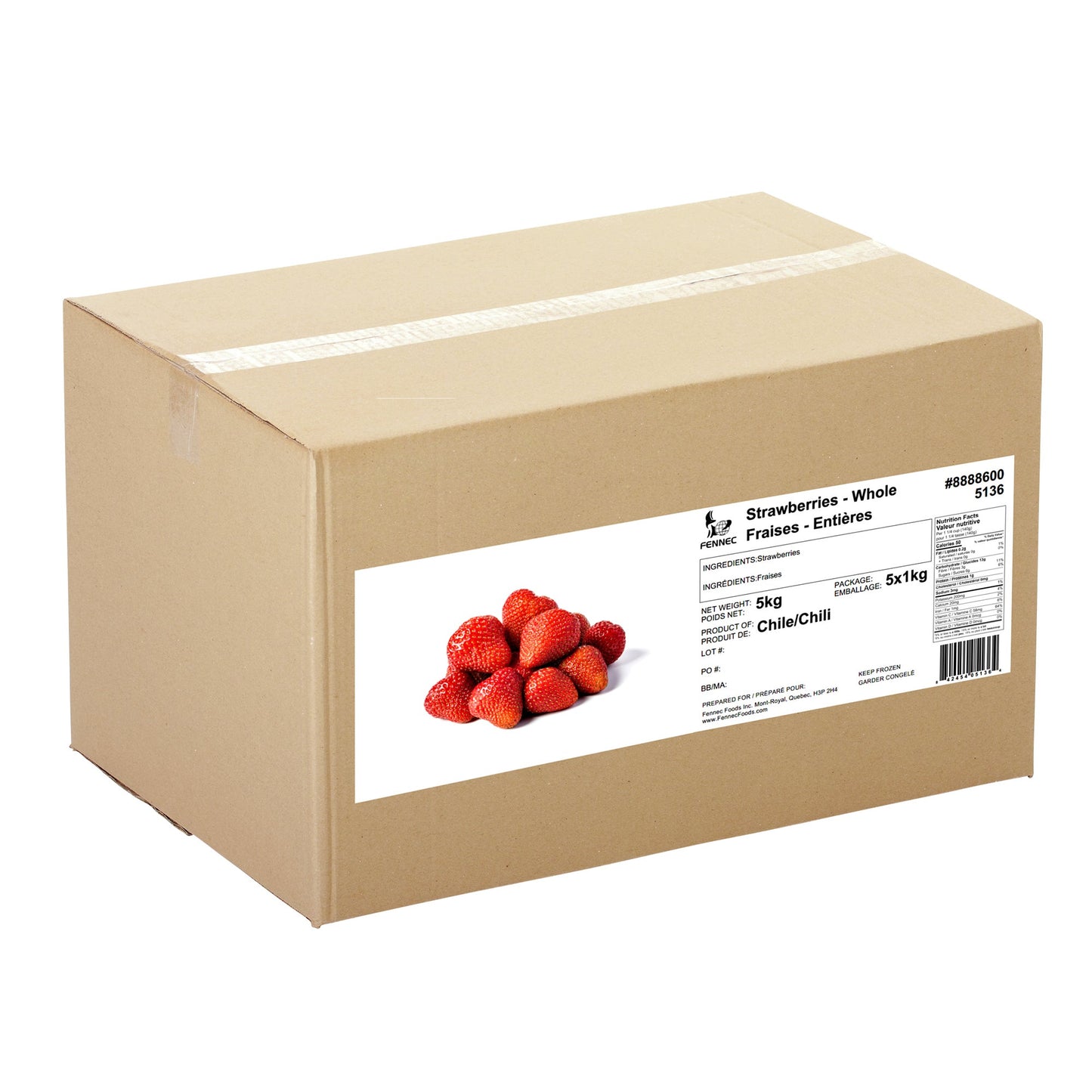 Fennec Frozen Whole Strawberries, 5 x 1 kg - image 1