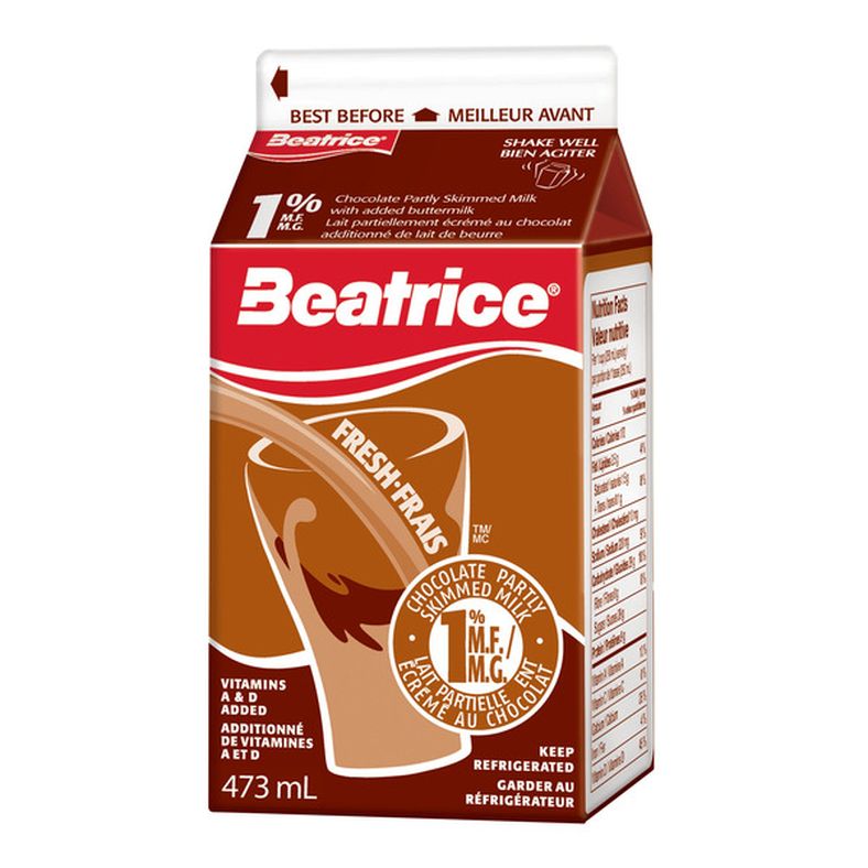 Beatrice 1% Chocolate Partly Skimmed Milk, 473 mL — image 1