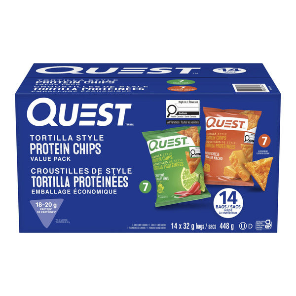 Quest Tortilla Style Protein Chips, Nacho Cheese & Chili Lime Flavours, 14 × 32 g — gallery image 2