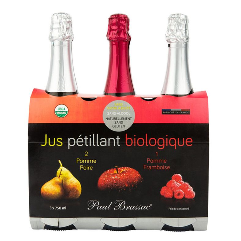 Paul Brassac Organic Sparkling Juices, 3 x 750 mL — image 1