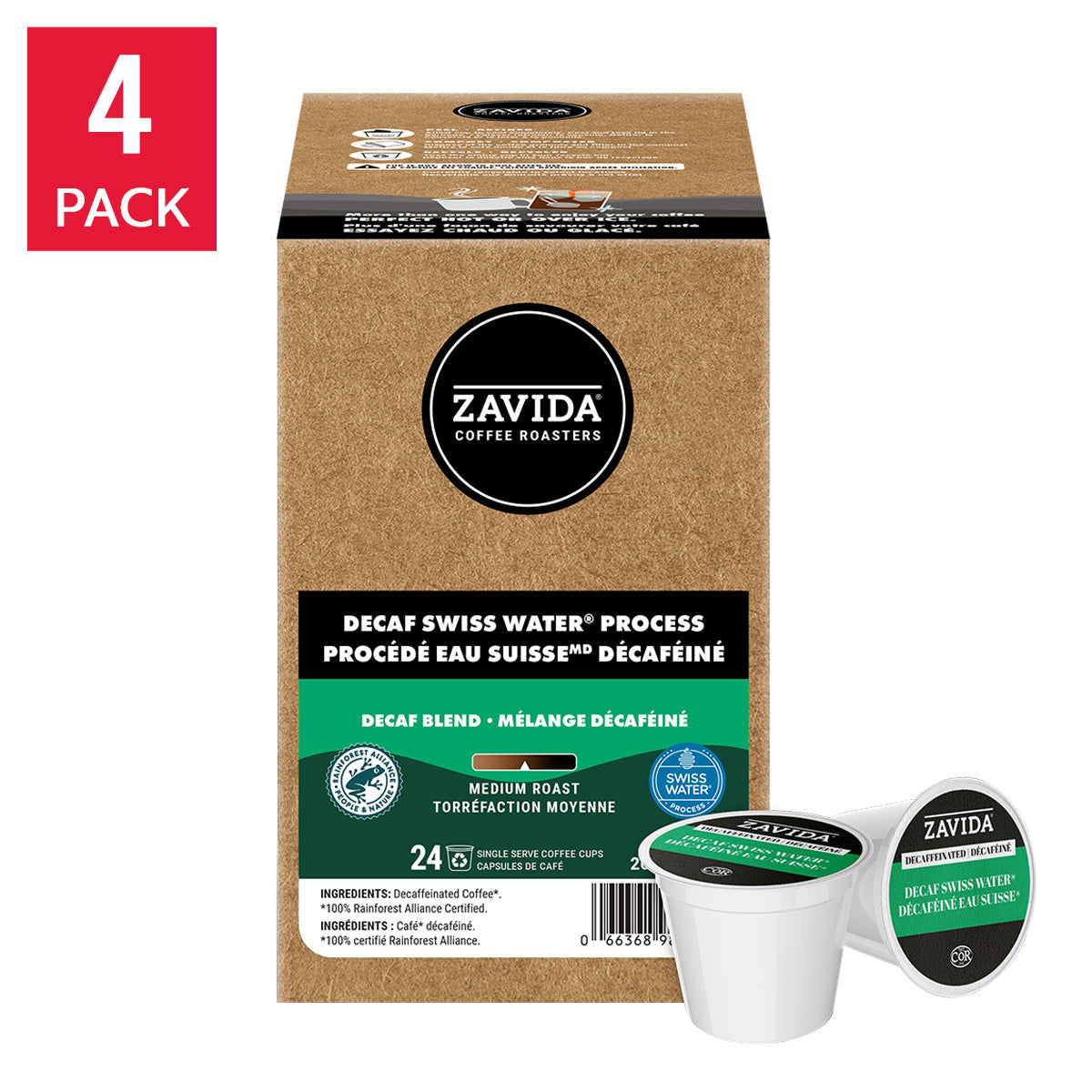 Zavida Swiss Water Decaf Coffee K-Cup Pods, 96-count - image 1