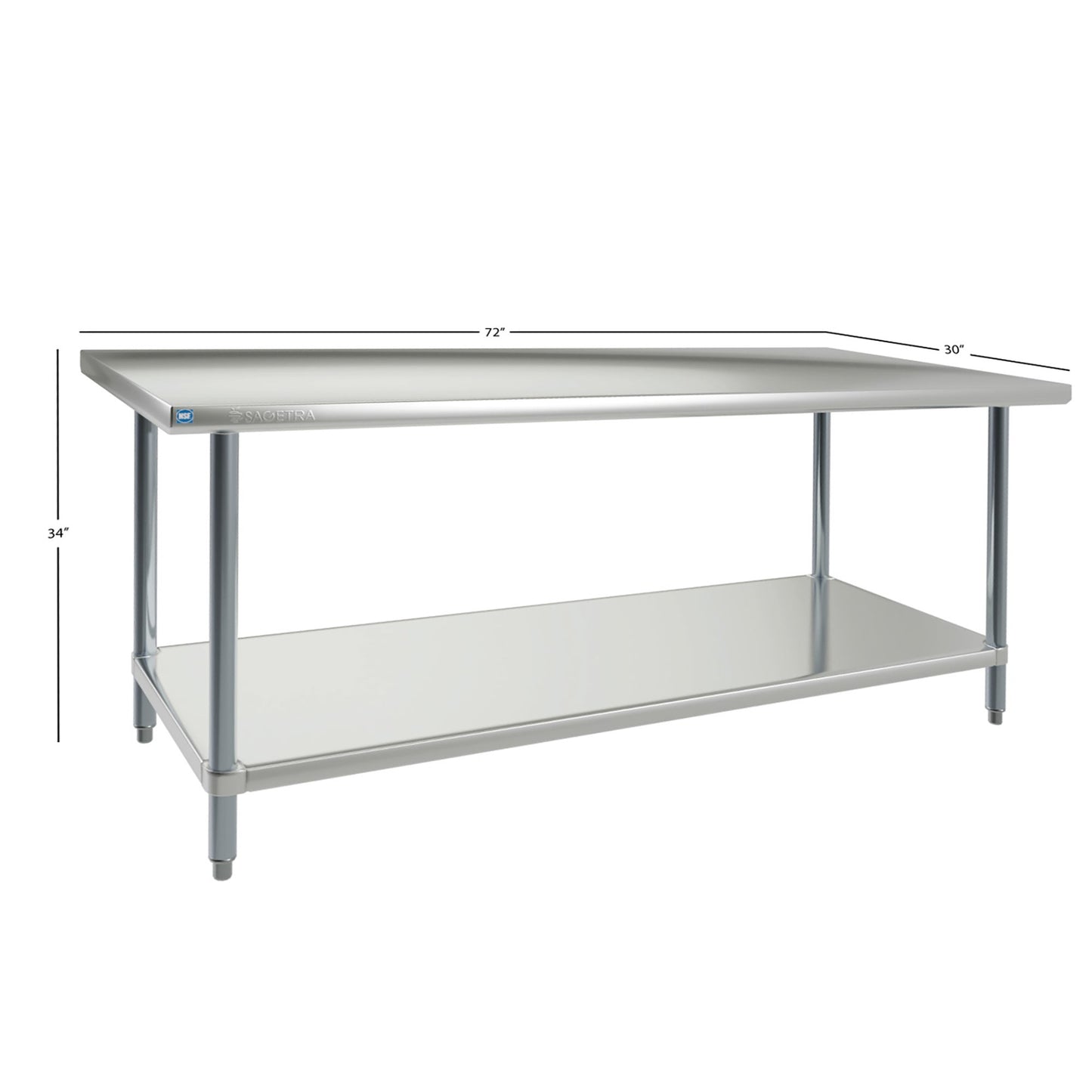 Sagetra Stainless Steel Worktable, 30 in. × 72 in. × 34 in. - image 3