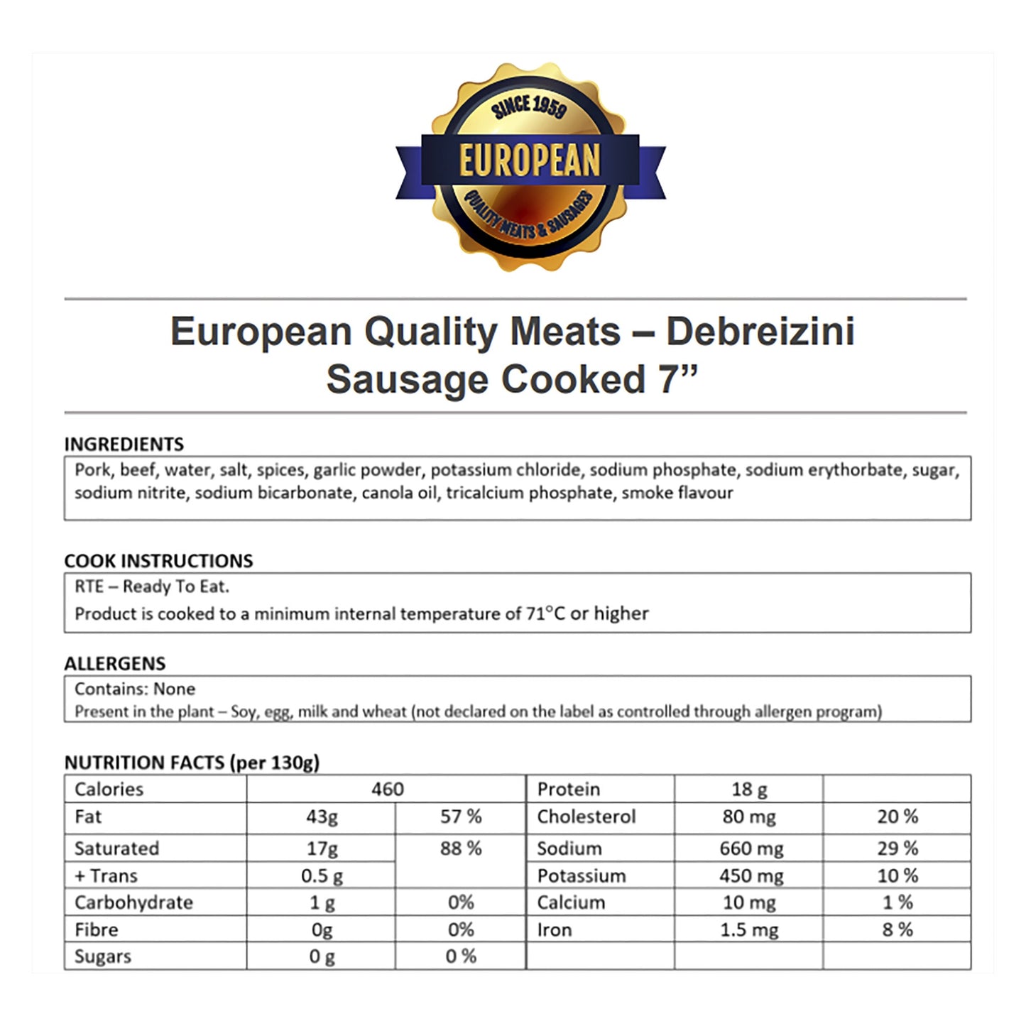 European Quality Meats 7-in Cooked Debreizini Frozen Sausages, 2 × 2.27 kg - image 2