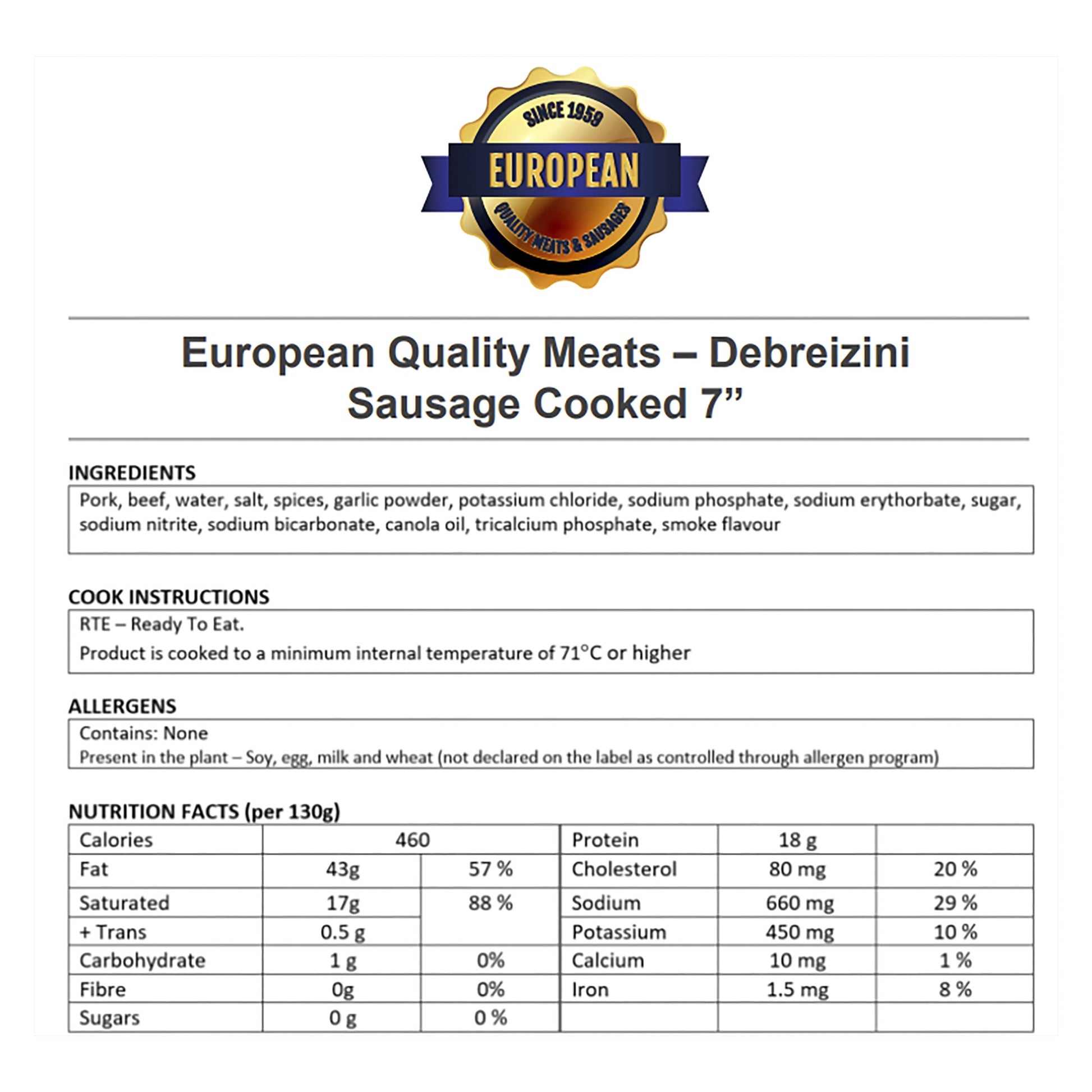 European Quality Meats 7-in Cooked Debreizini Frozen Sausages, 2 × 2.27 kg - image 2