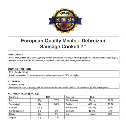 European Quality Meats 7-in Cooked Debreizini Frozen Sausages, 2 × 2.27 kg - image 2