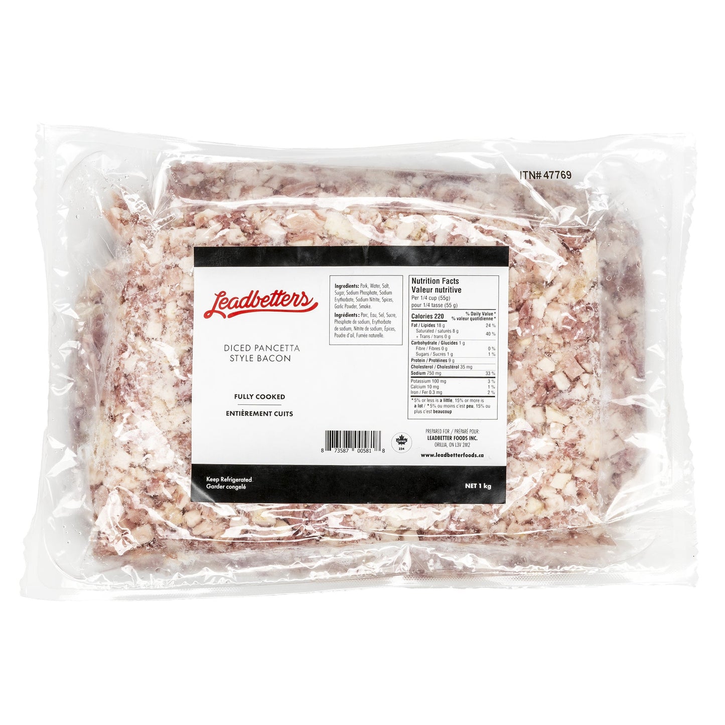 Leadbetter Fully Cooked Diced Pancetta, 1 kg - image 1