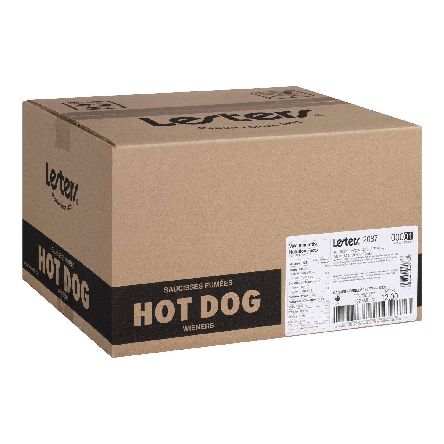 Lesters Frozen Hot Dog Wieners, 4 x 3 kg - image 1