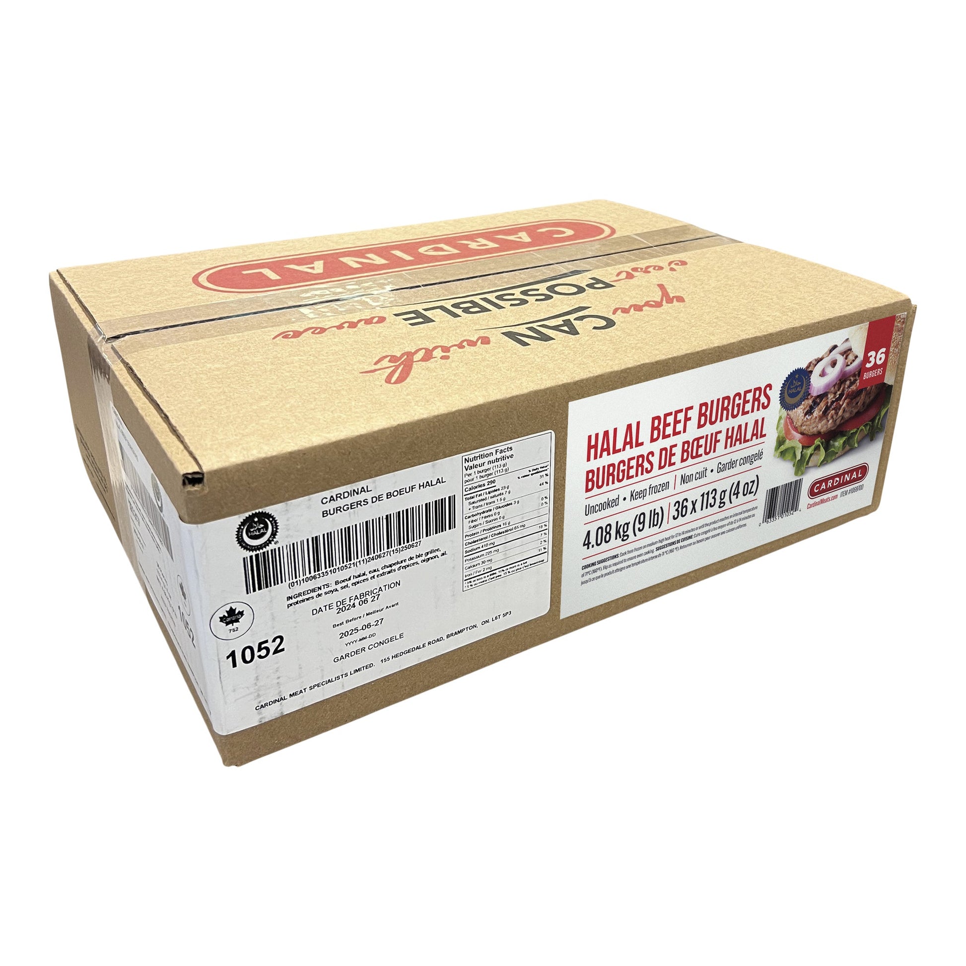 Cardinal Halal 4 oz Beef Burgers, 36 × 113 g - image 1