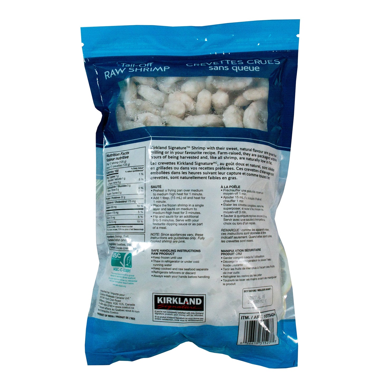Kirkland Signature Frozen 50/70 Tail-off Raw Shrimp, 907 g - image 2