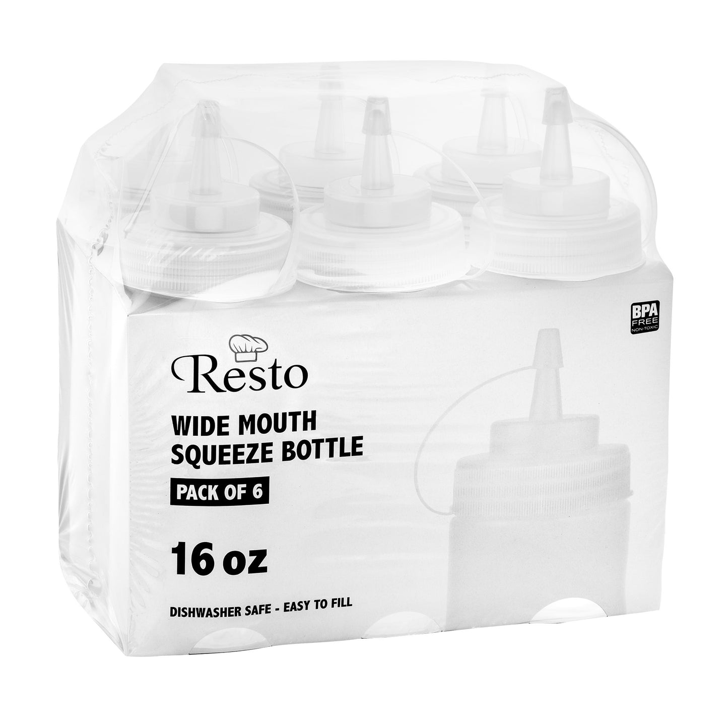 Resto 473 mL (16 oz) Clear Wide-mouth Squeeze Bottle, Pack of 6 - image 2