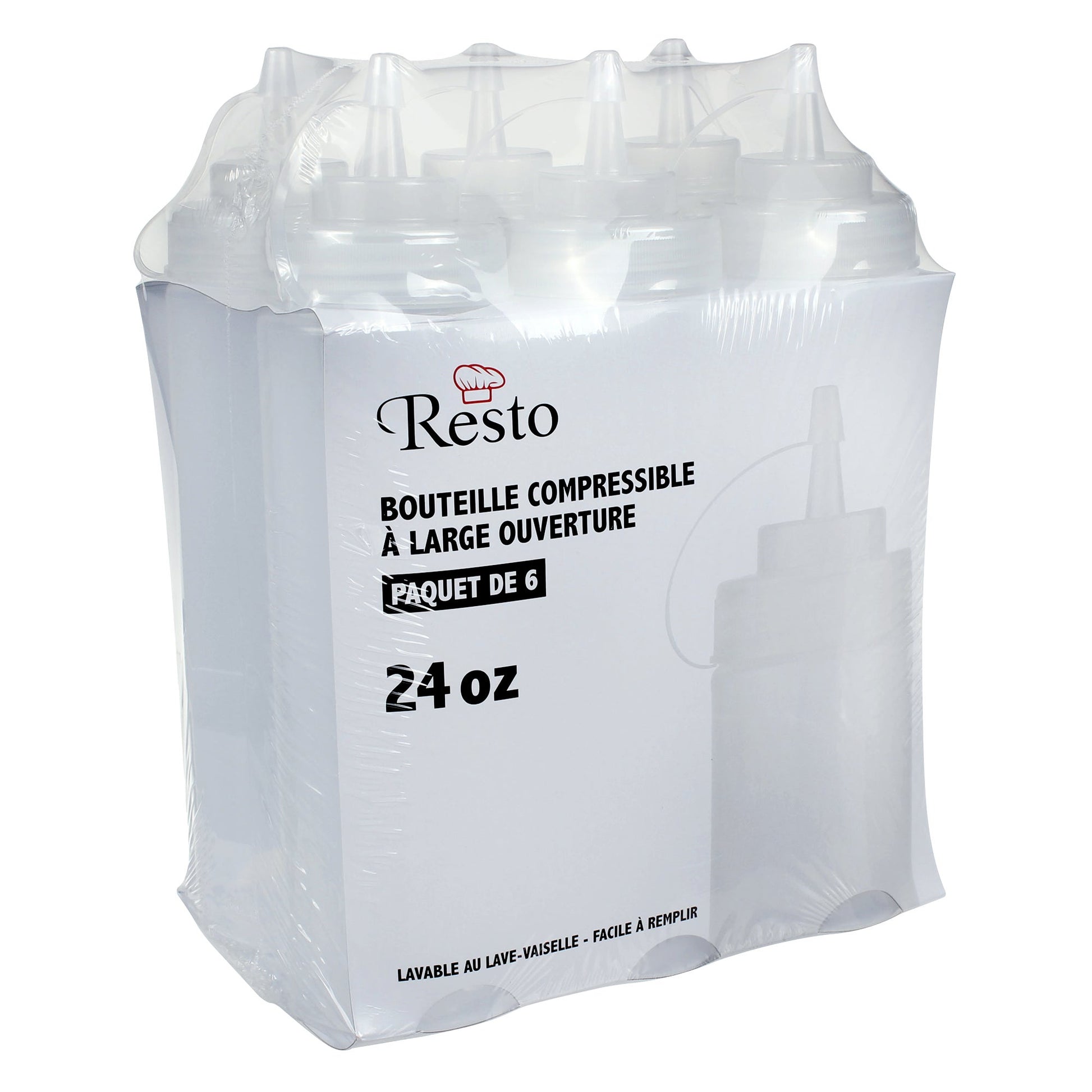 Resto 709 mL (24 oz) Clear Wide-mouth Squeeze Bottles, Pack of 6 - image 2