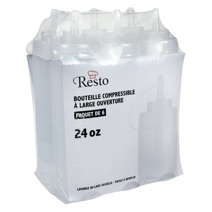 Resto 709 mL (24 oz) Clear Wide-mouth Squeeze Bottles, Pack of 6 - image 2