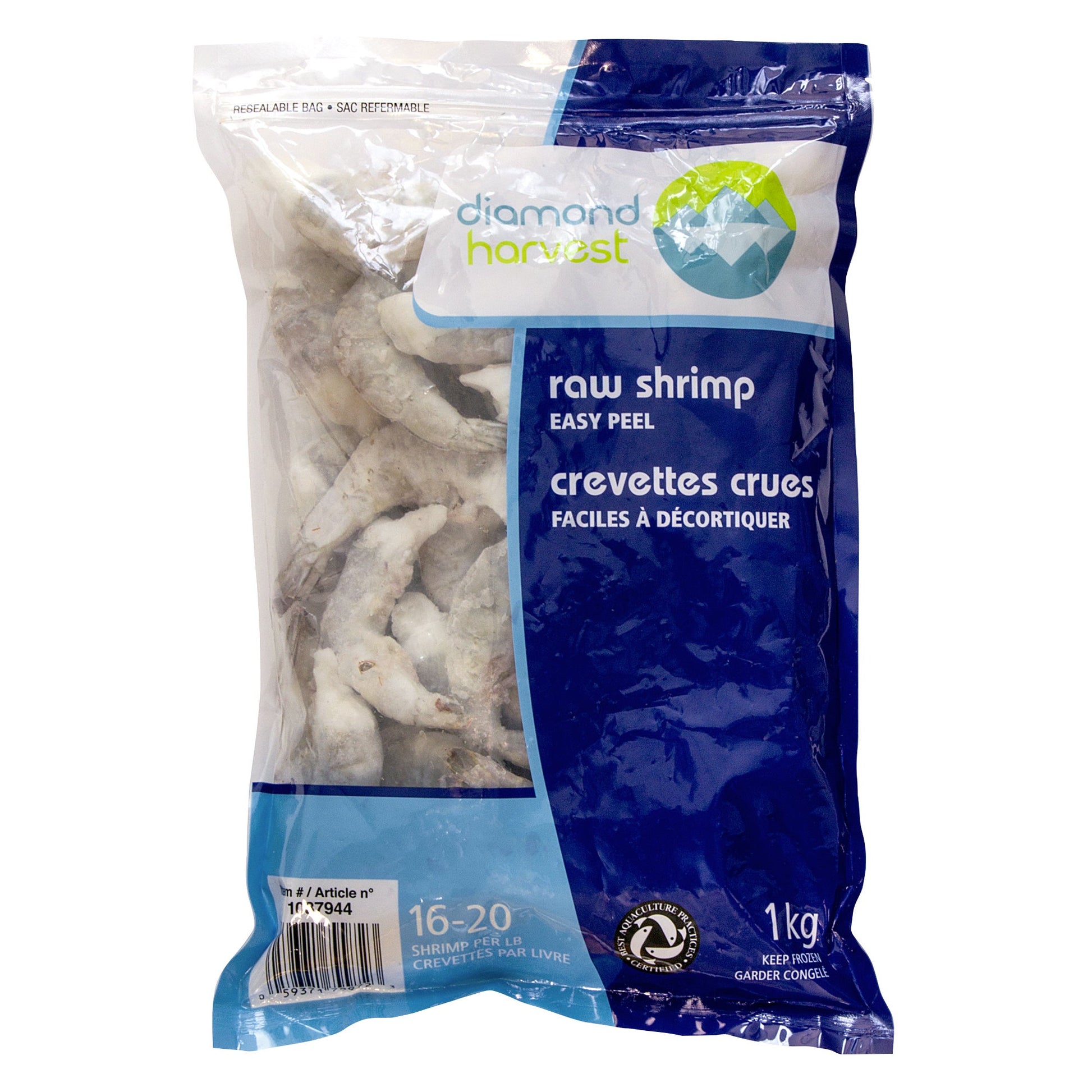 Diamond Harvest Frozen 16-20 Raw Pacific White Shrimp, 1 kg - image 1