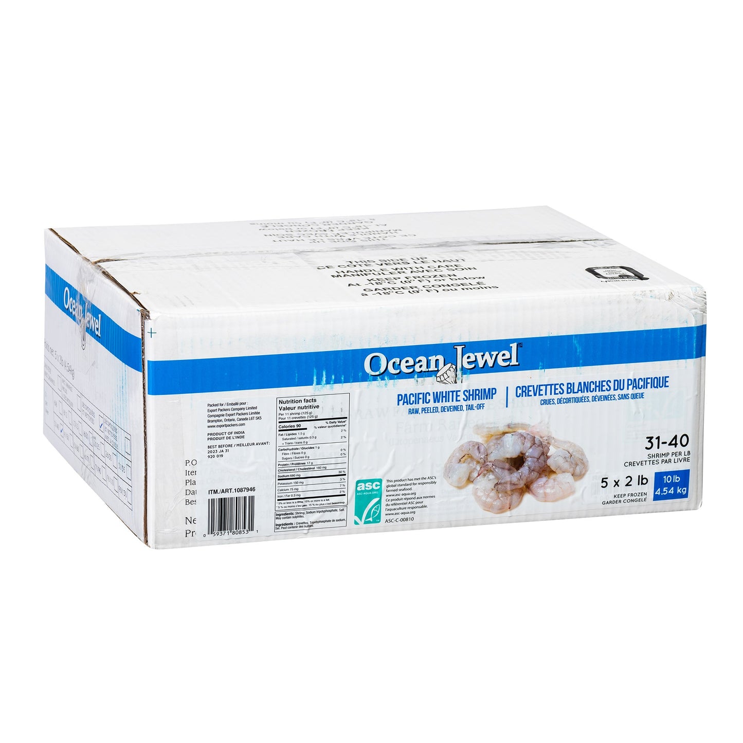 Ocean Jewel Frozen Raw Pacific White Shrimp Tail-Off 31-40, 4.54 kg - image 1