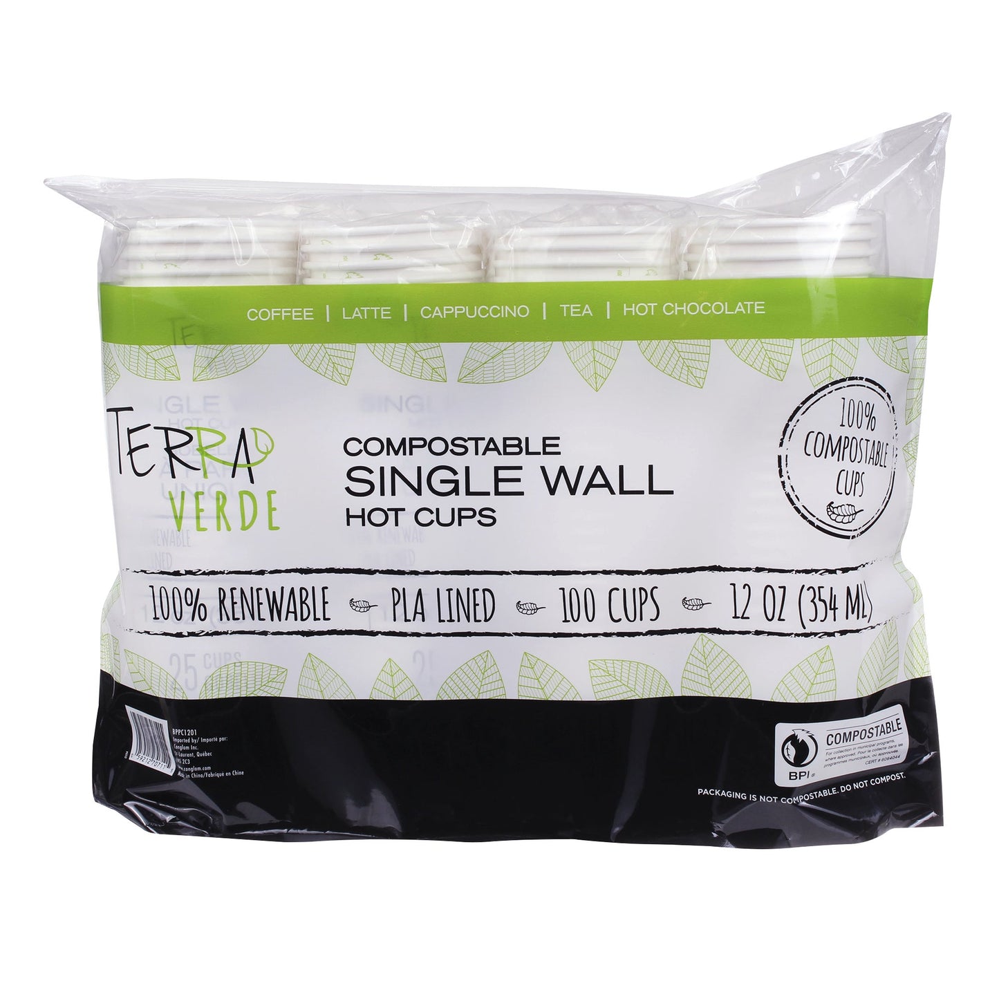 iECO Compost Single Wall Cup 12oz, 5 Packs of 100 - image 3