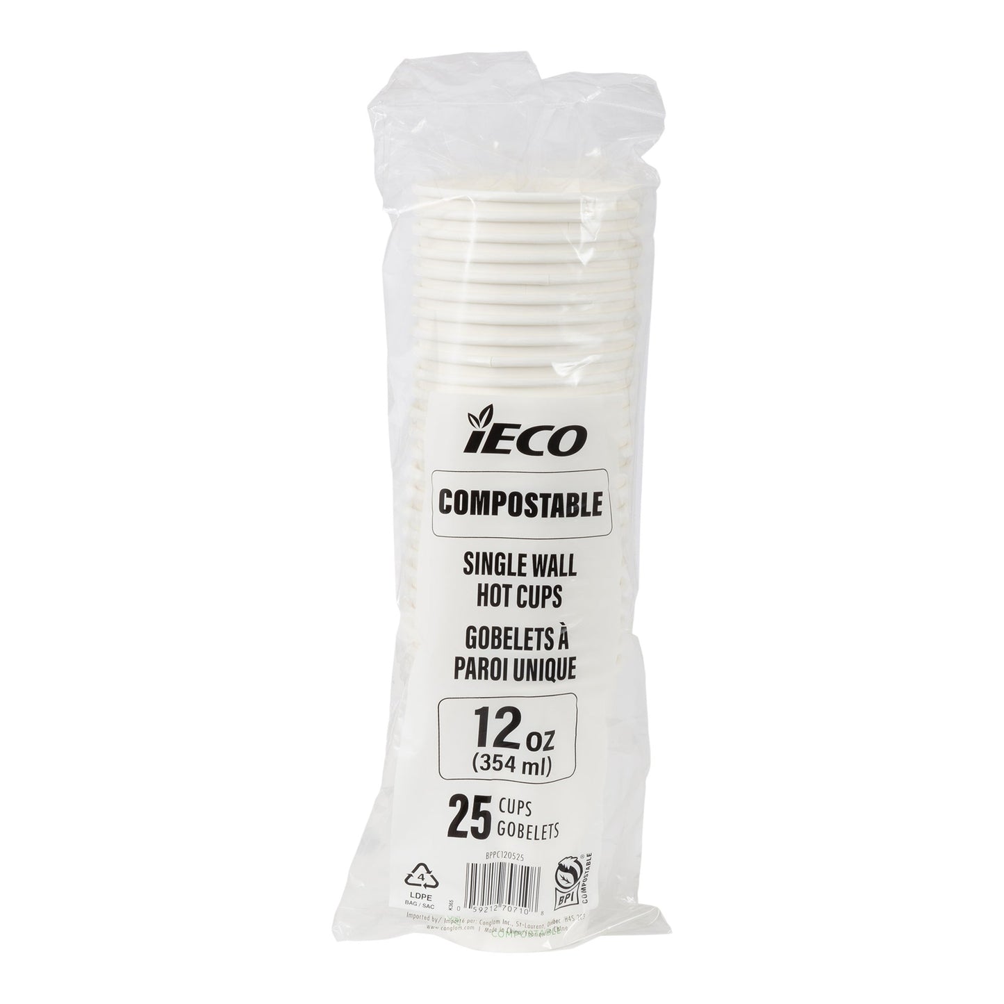 iECO Compost Single Wall Cup 12oz, 5 Packs of 100 - image 2