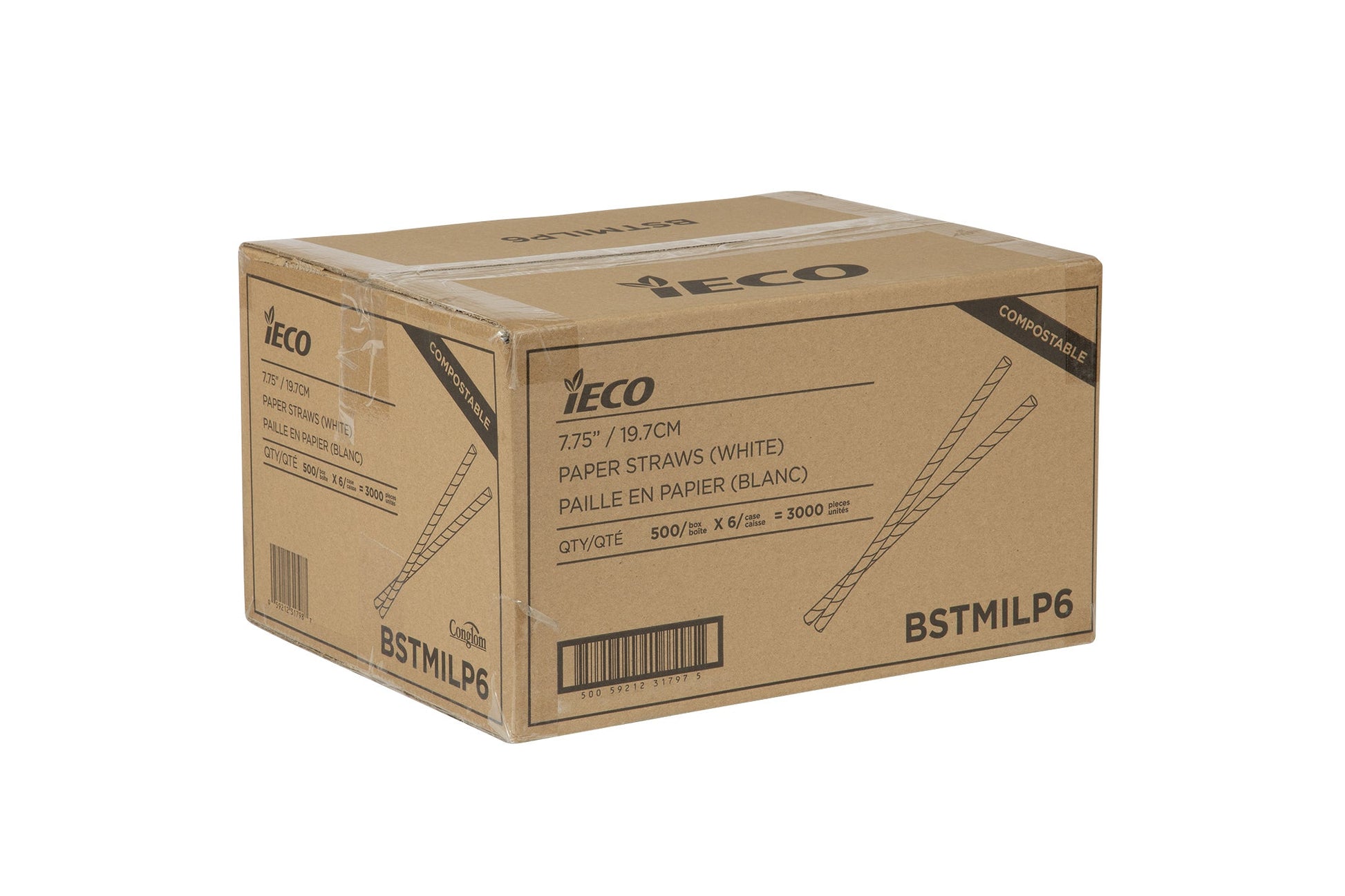 iECO 7.75" Paper Straws, 6 Packs of 500 - image 2