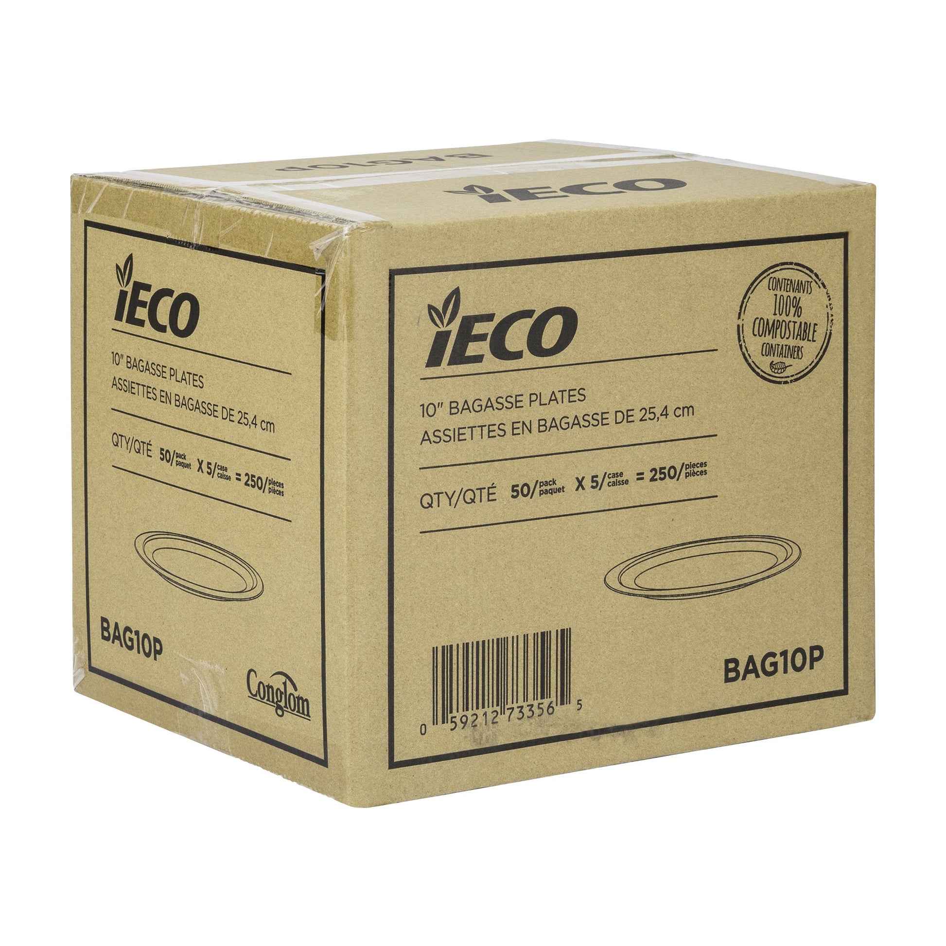 IECO 10-in Bagasse Plates, 5 packs of 50 - image 3