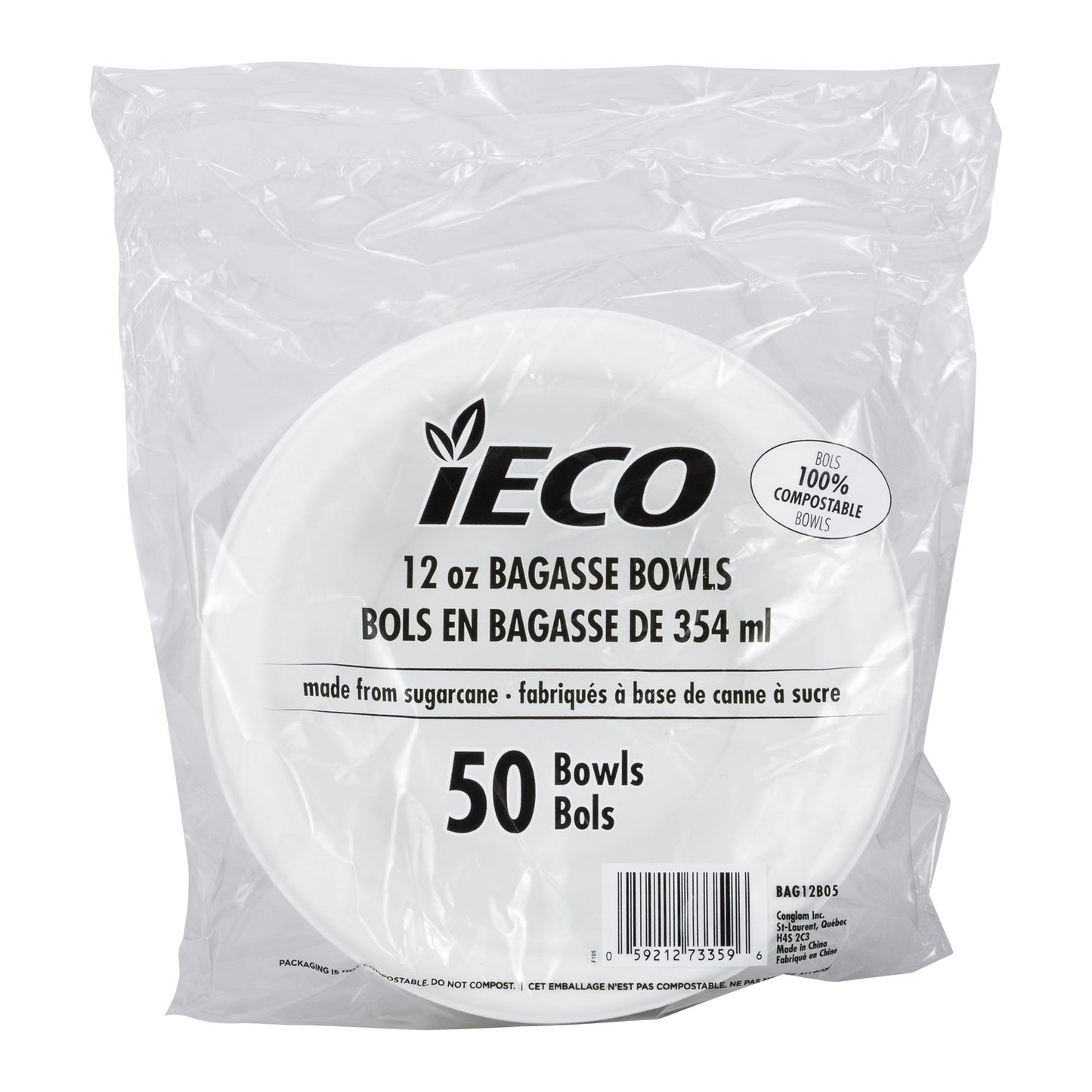 iEco 12-oz Bagasse Bowl, 5 packs of 50 - image 3
