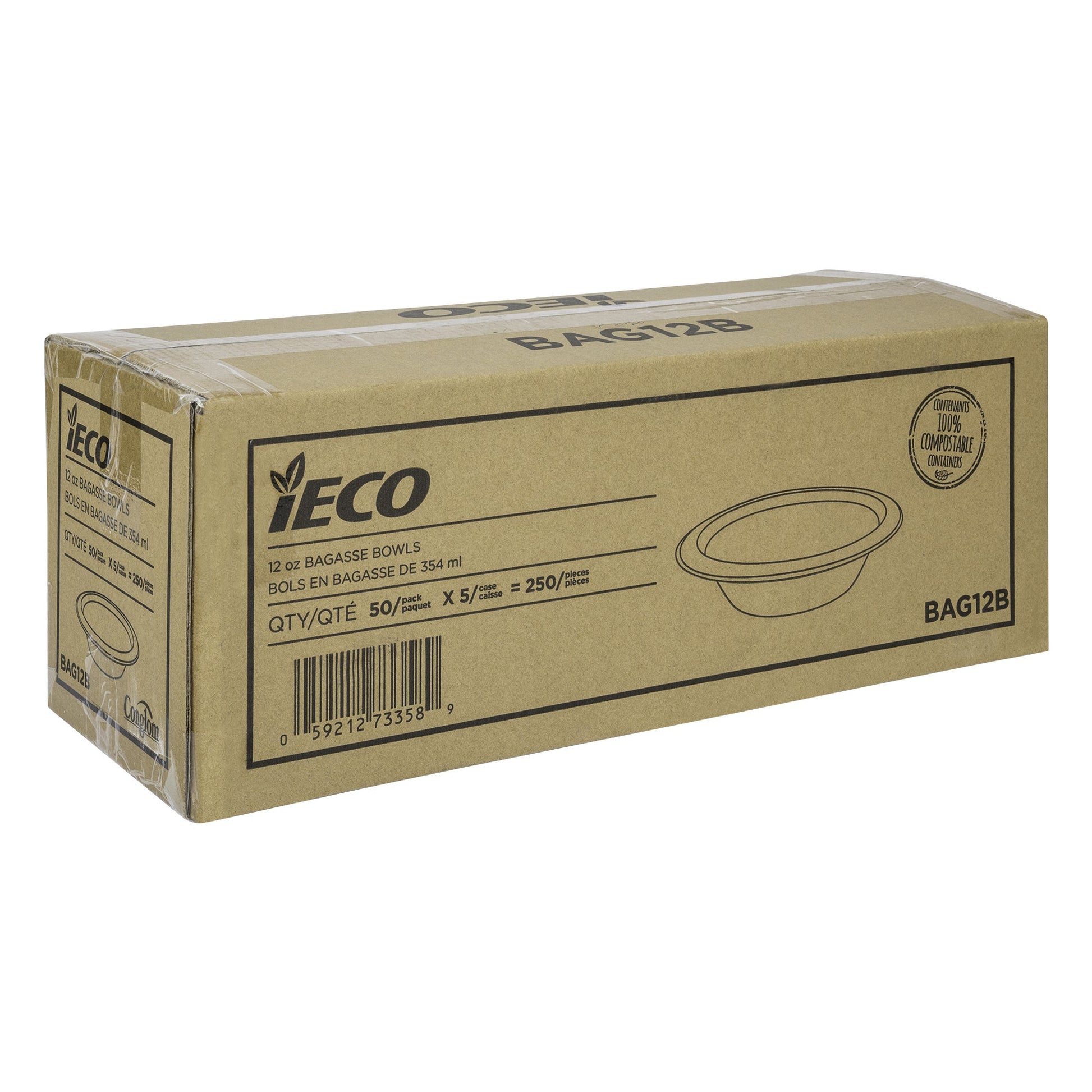 iEco 12-oz Bagasse Bowl, 5 packs of 50 - image 2