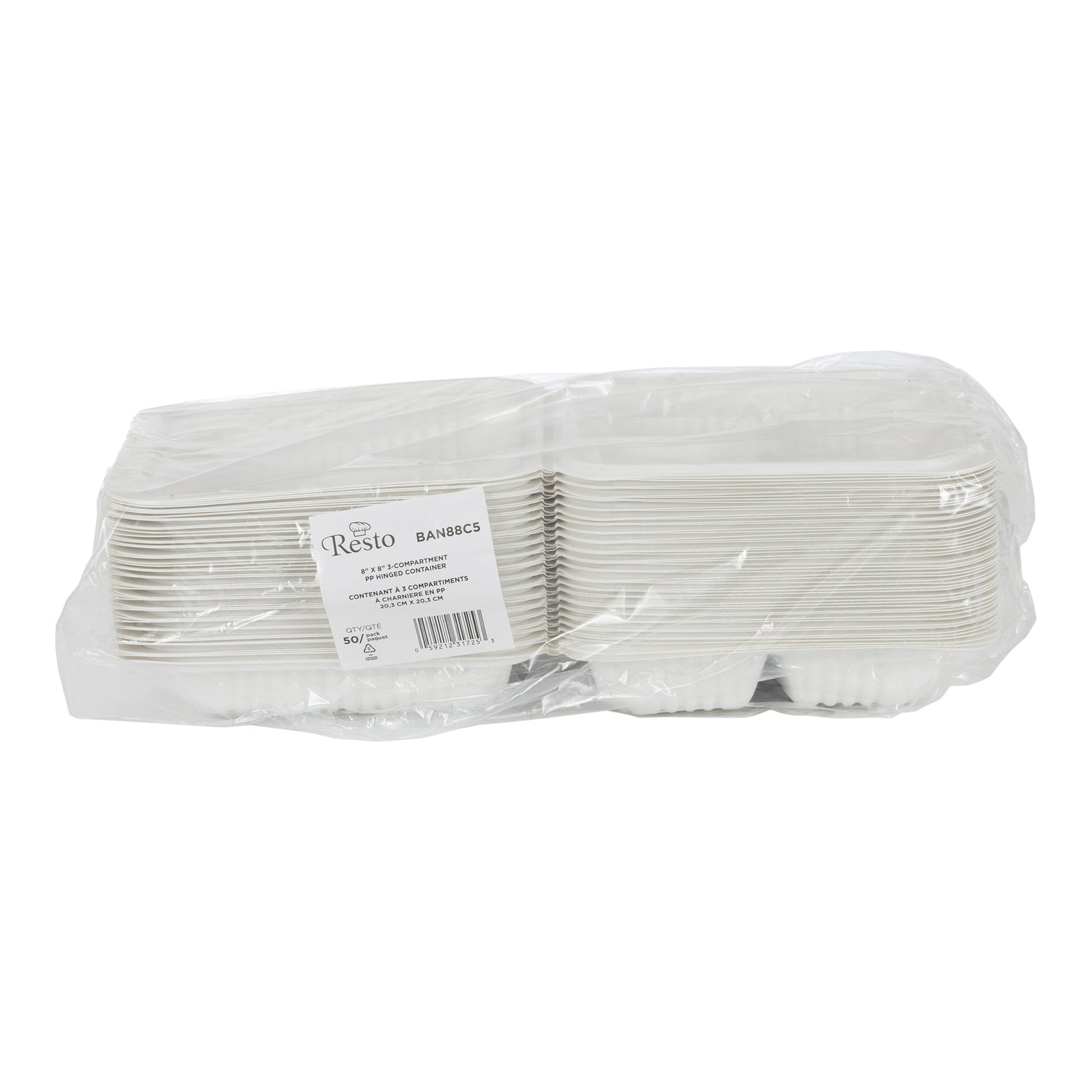 Resto Hinged 3-compartment MFPP Container 8 in × 8 in, Pack of 150 - image 2