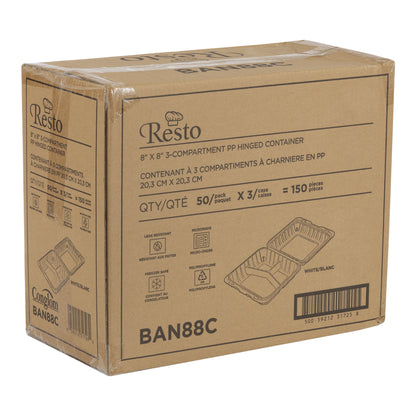 Resto Hinged 3-compartment MFPP Container 8 in × 8 in, Pack of 150 - image 3