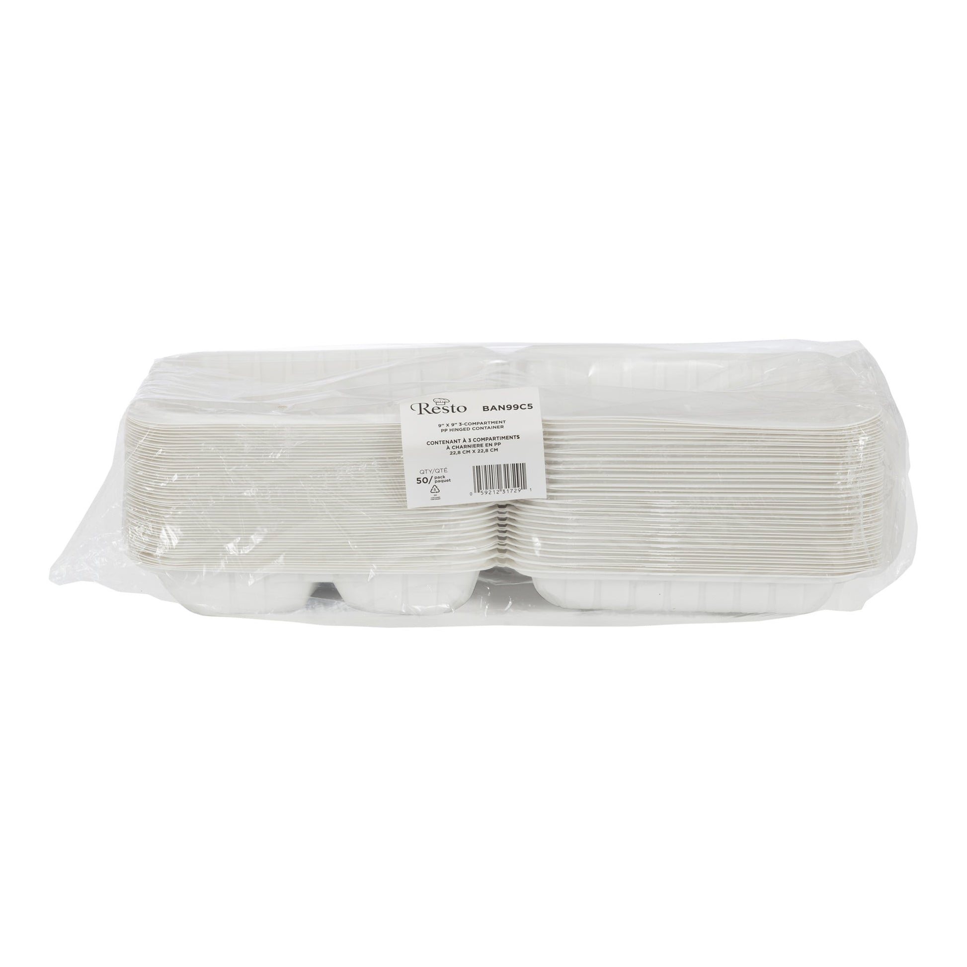 Resto Hinged 3-compartment MFPP Container 9 in × 9 in, Pack of 150 - image 3