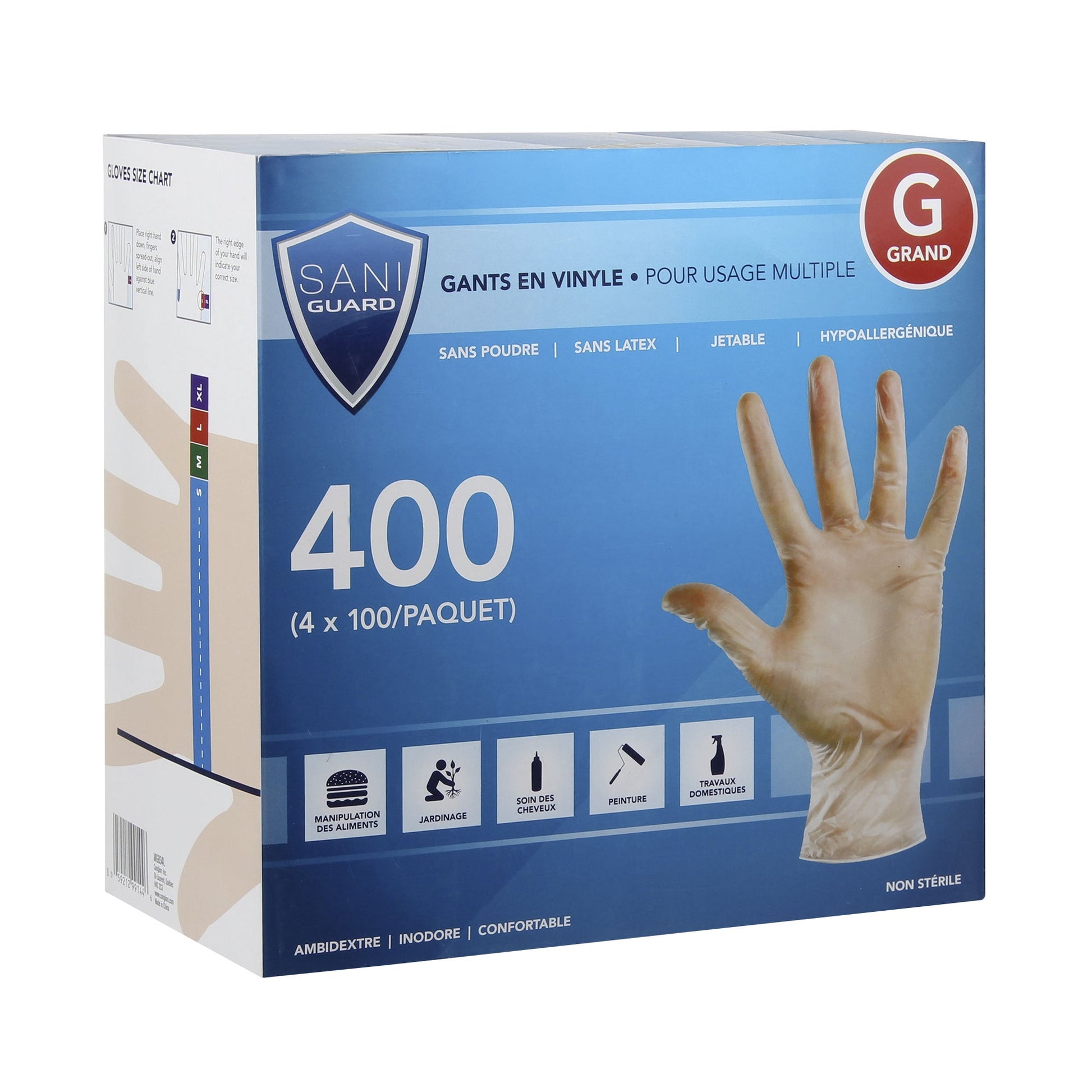 Sani Guard Large Vinyl Gloves, 4 packs of 100 - image 1