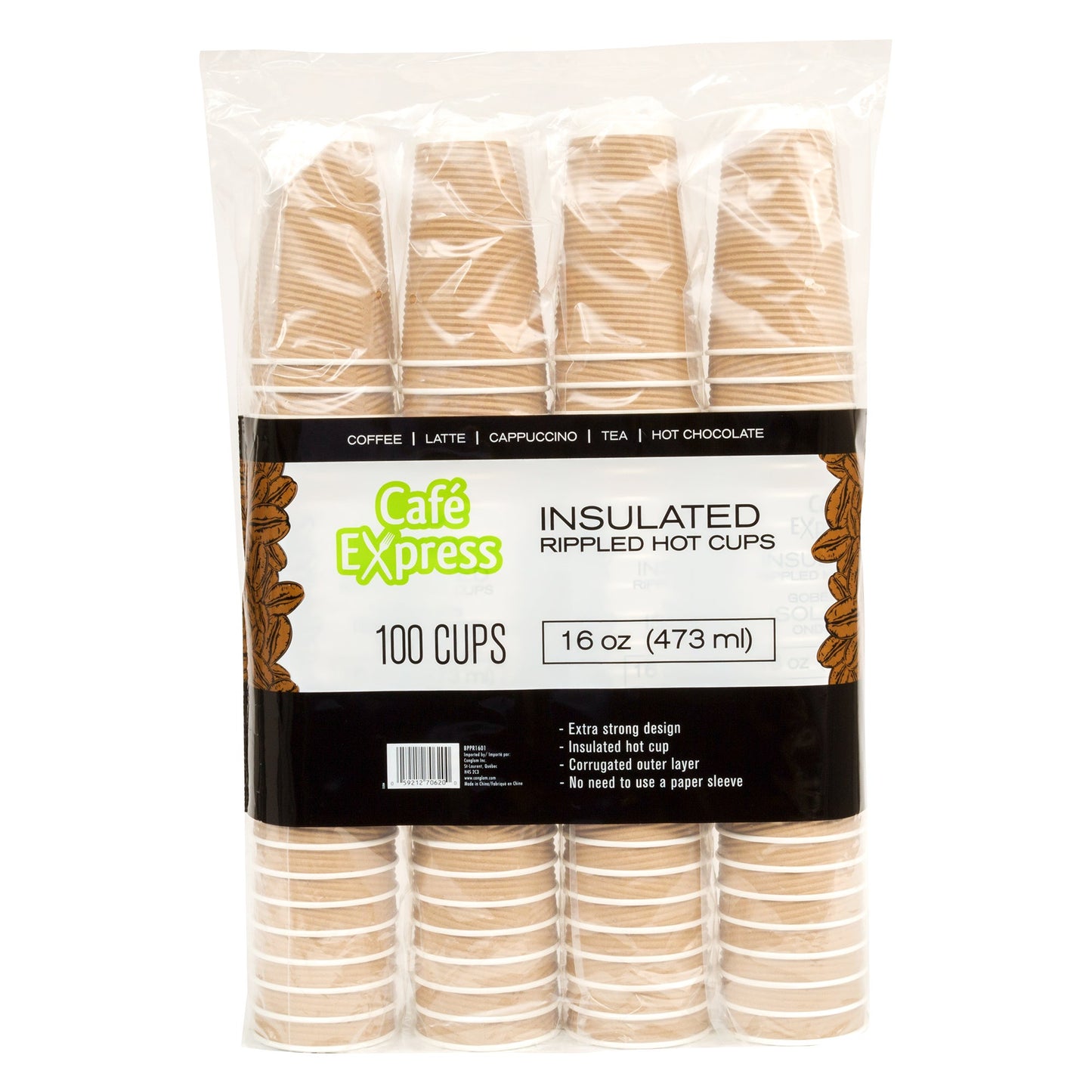 Café Express Brown Ripple 16-oz Hot Cups, 5 packs of 100 - image 2