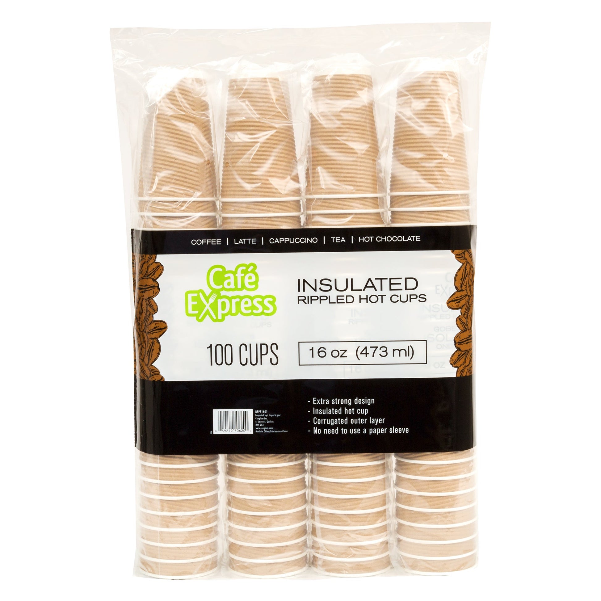 Café Express Brown Ripple 16-oz Hot Cups, 5 packs of 100 - image 2