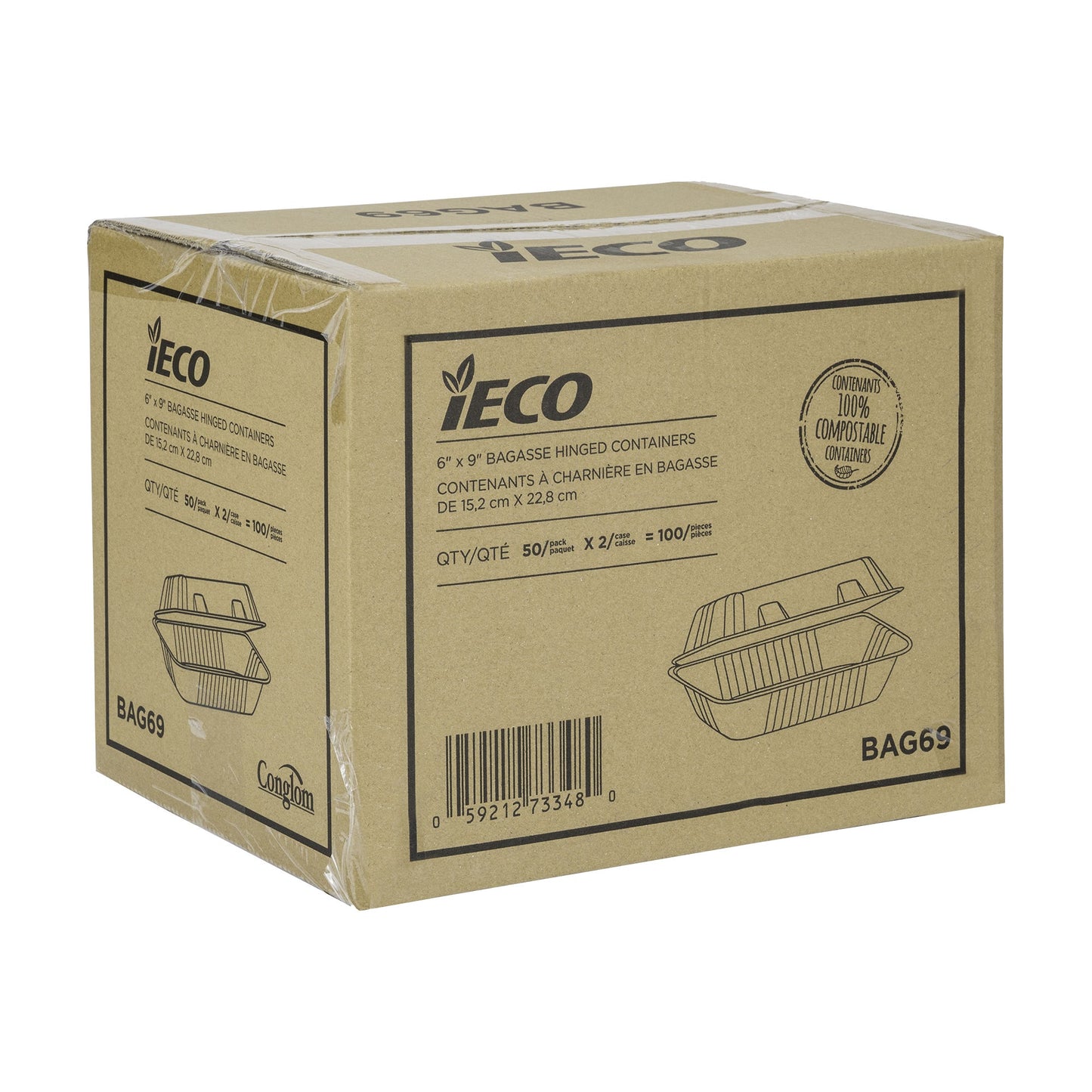 iEco Hinged Bagasse Containers 6 in × 9 in, 2 packs of 50 - image 2